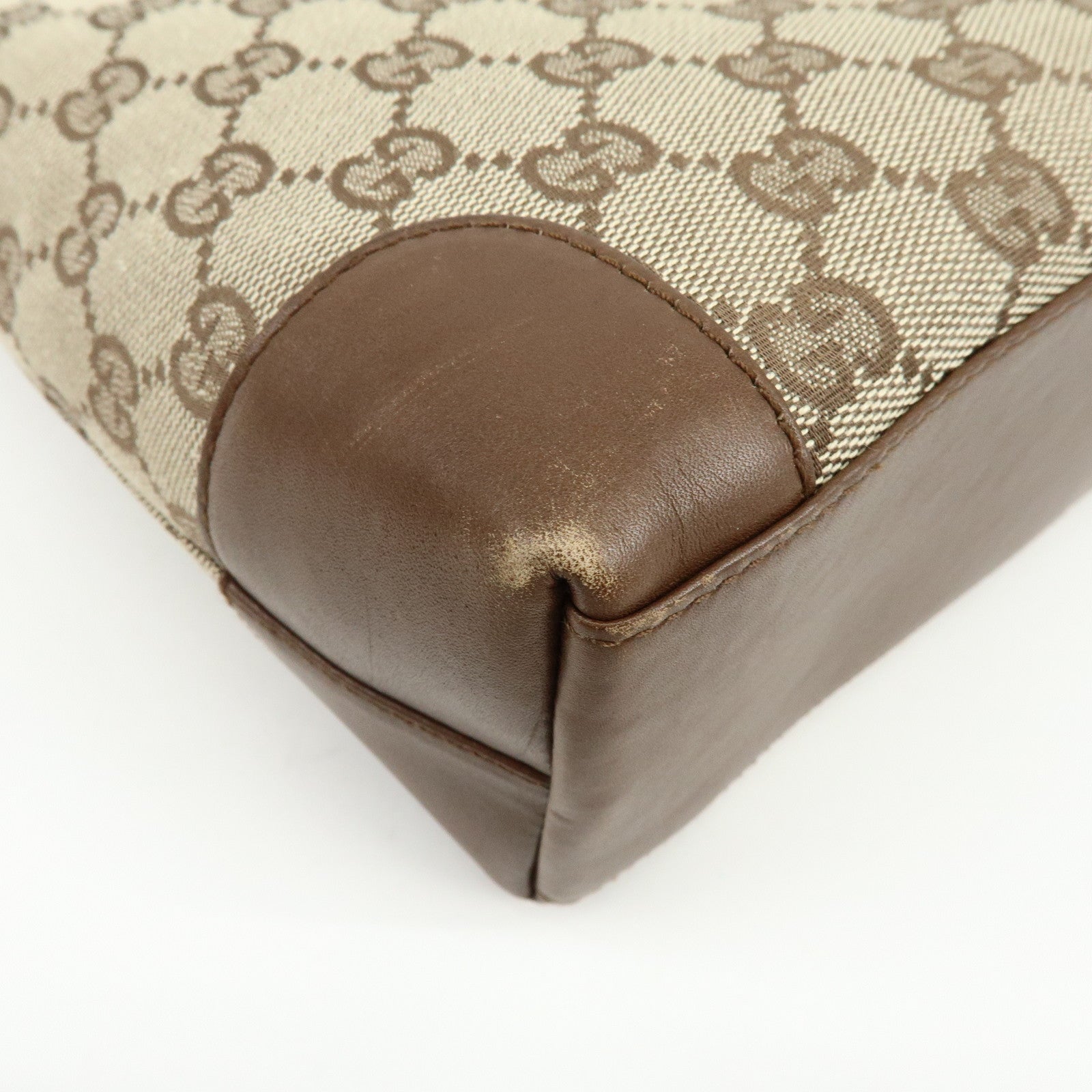 GUCCI GG Canvas Leather Tote Bag Hand Bag Brown 33890