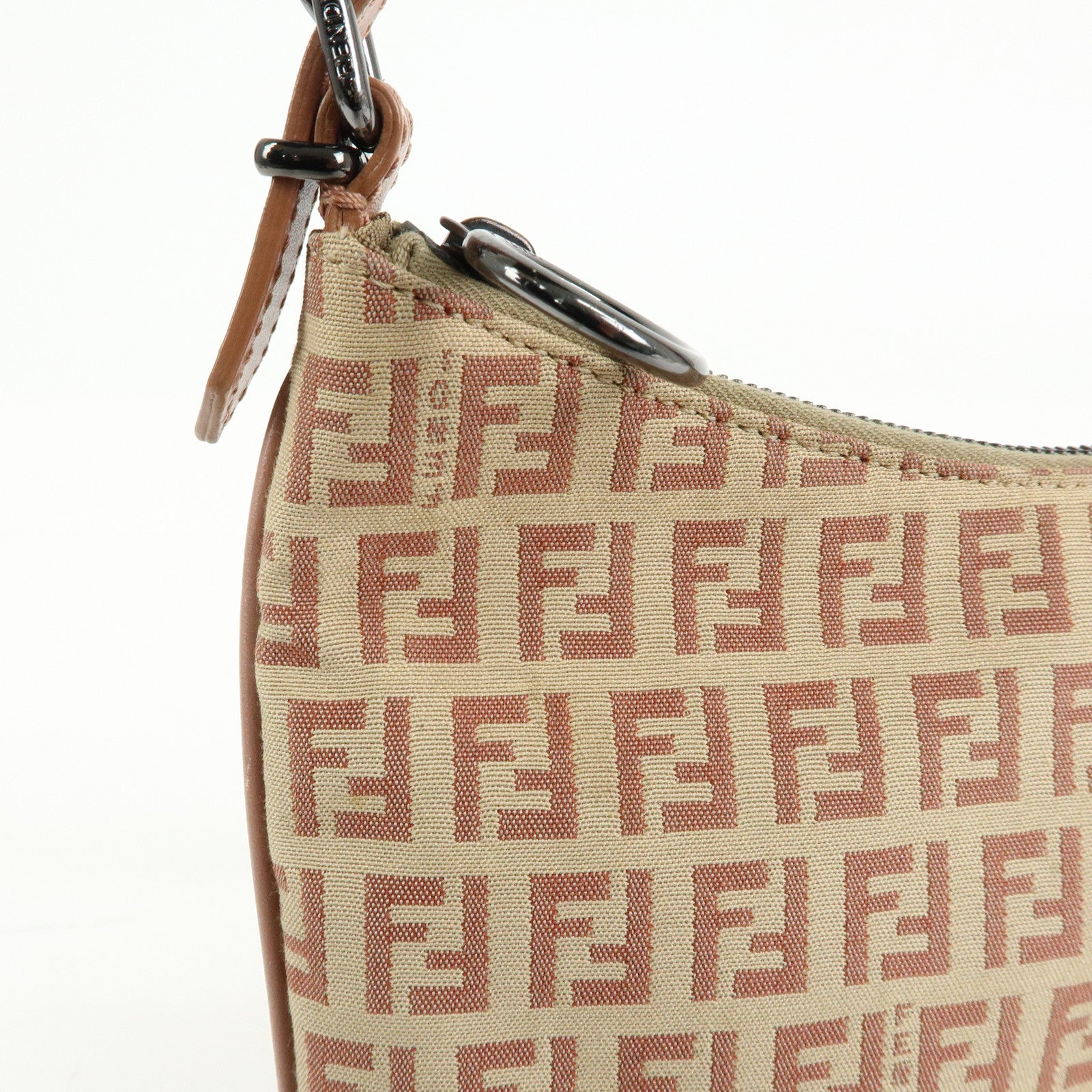 FENDI Zucchino Canvas Leather Hand Bag Beige Pink 8BR248