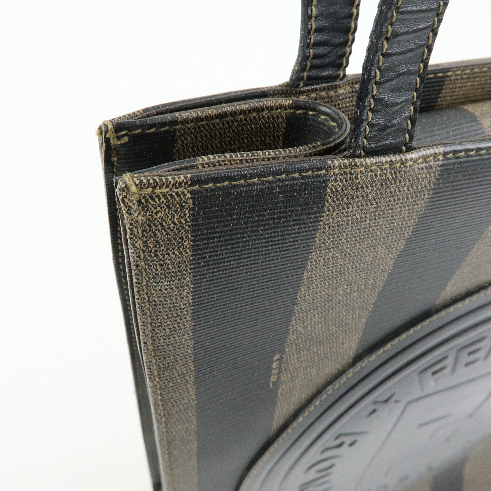 FENDI Pequin PVC Leather Tote Bag Shoulder Bag Black Brown 259980