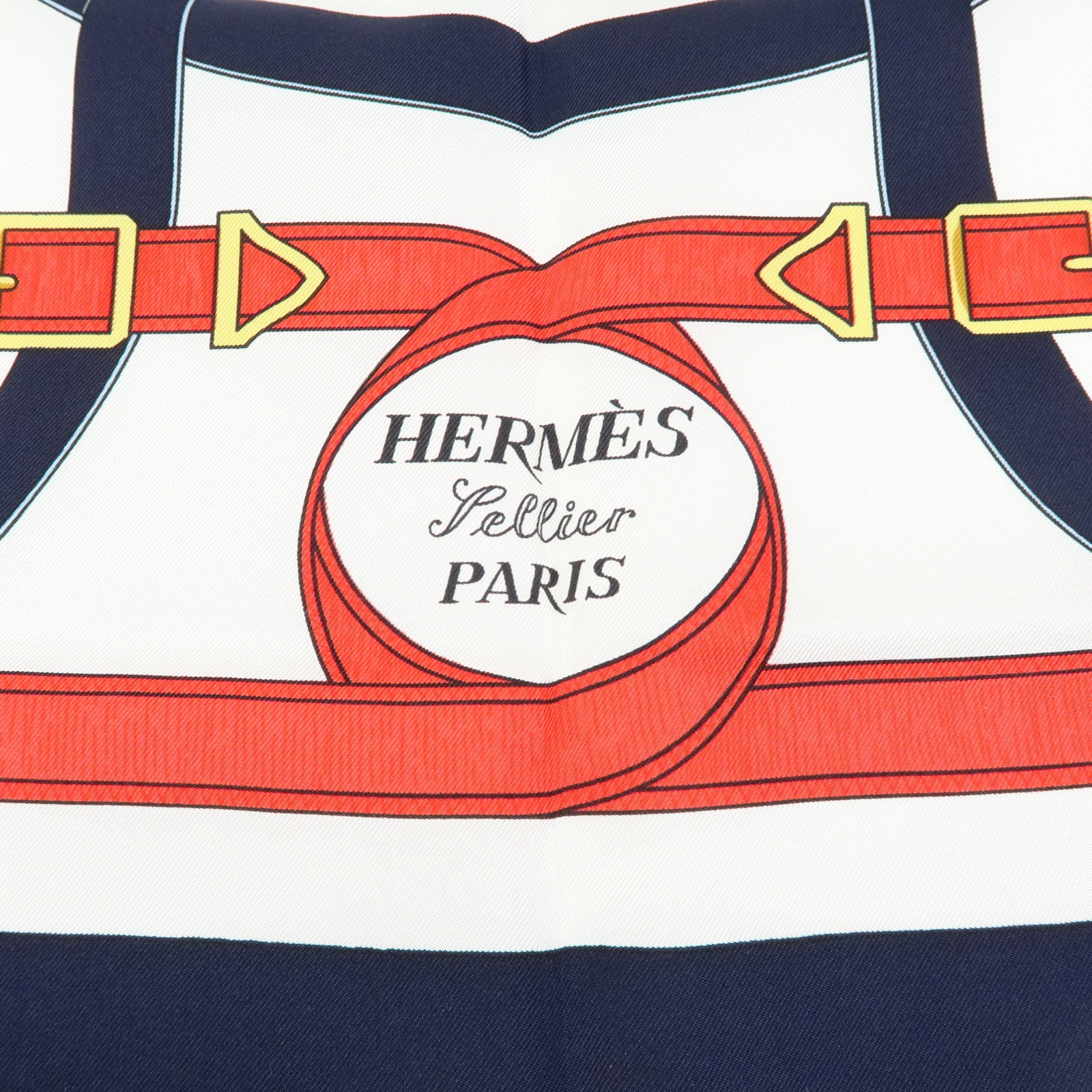 HERMES Carre 90 Silk 100% Scarf  Eperon d'or Navy White Yellow Red