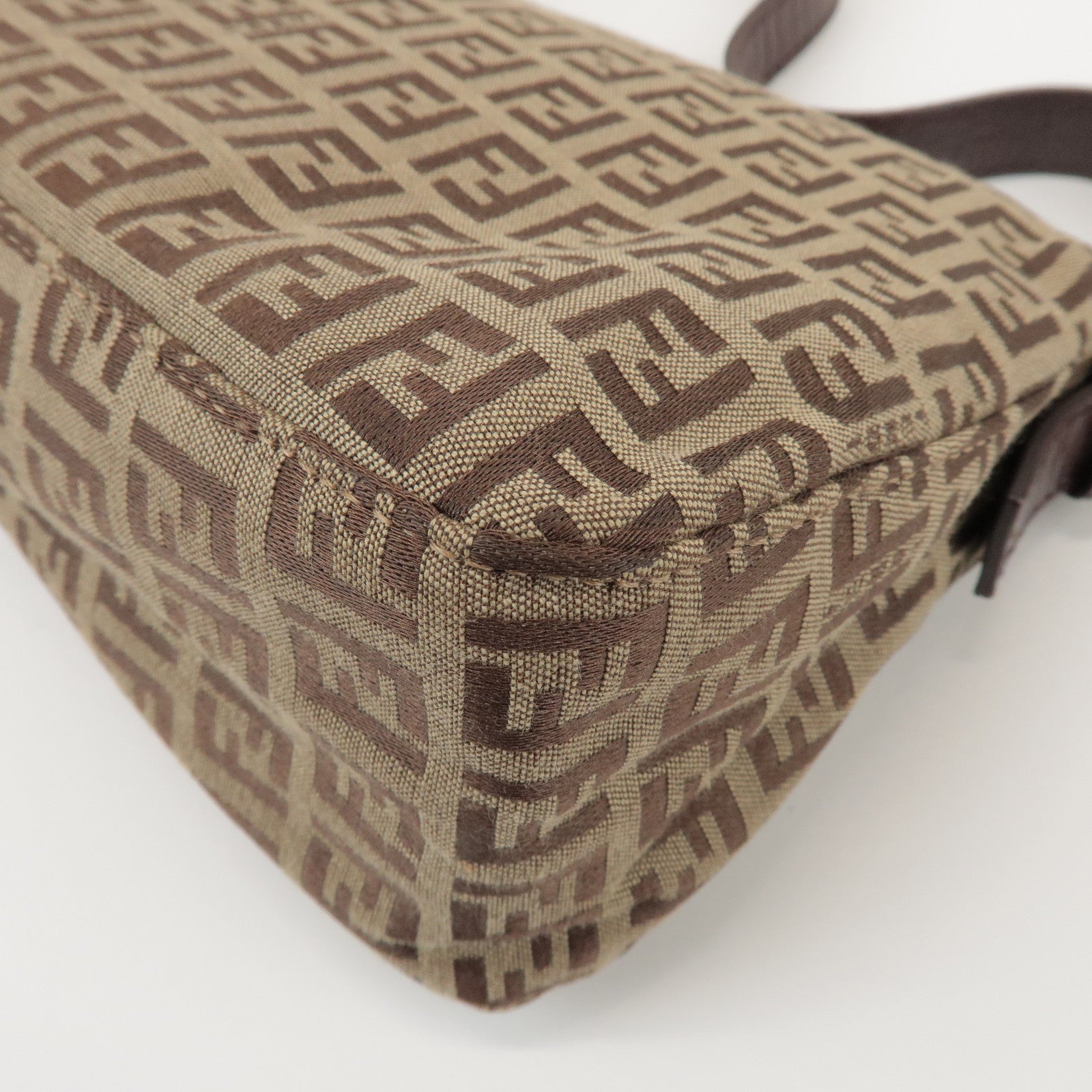 FENDI Zucchino Canvas Leather Hand Bag Brown Beige 8BR003