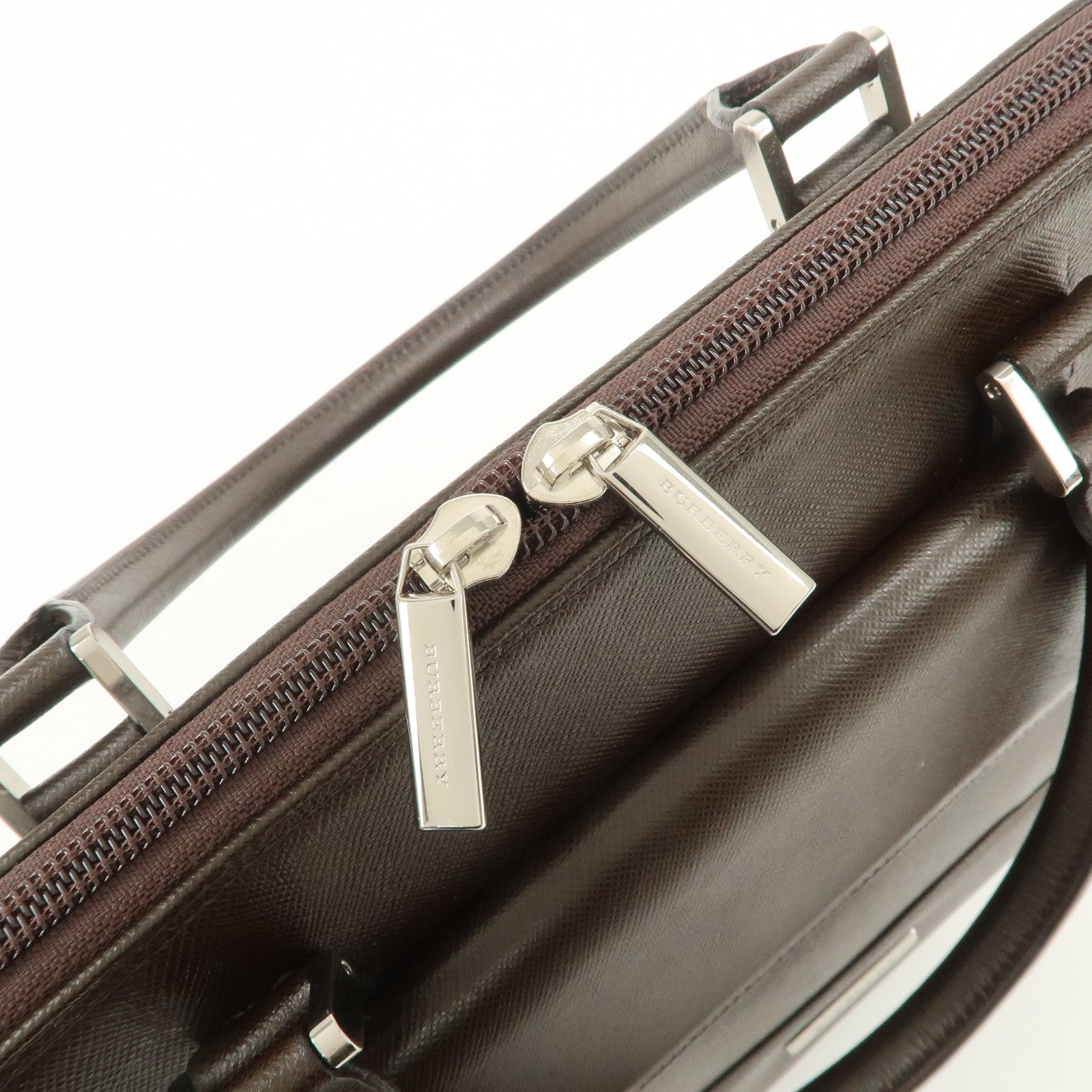 BURBERRY Logo Leather Hand Bag Brown