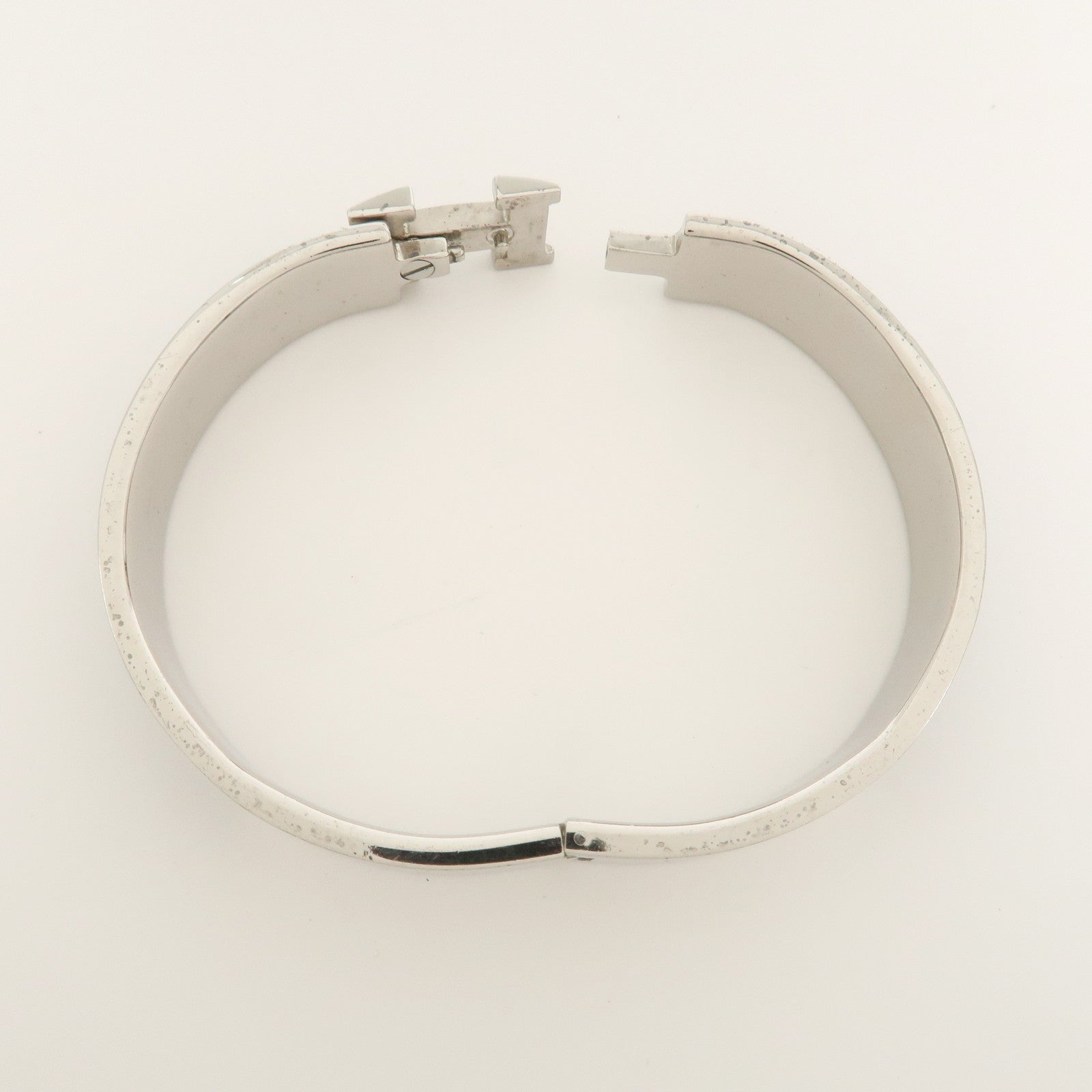 HERMES Clic Clac PM Metal Bracelet Bangle Silver Dark Brown