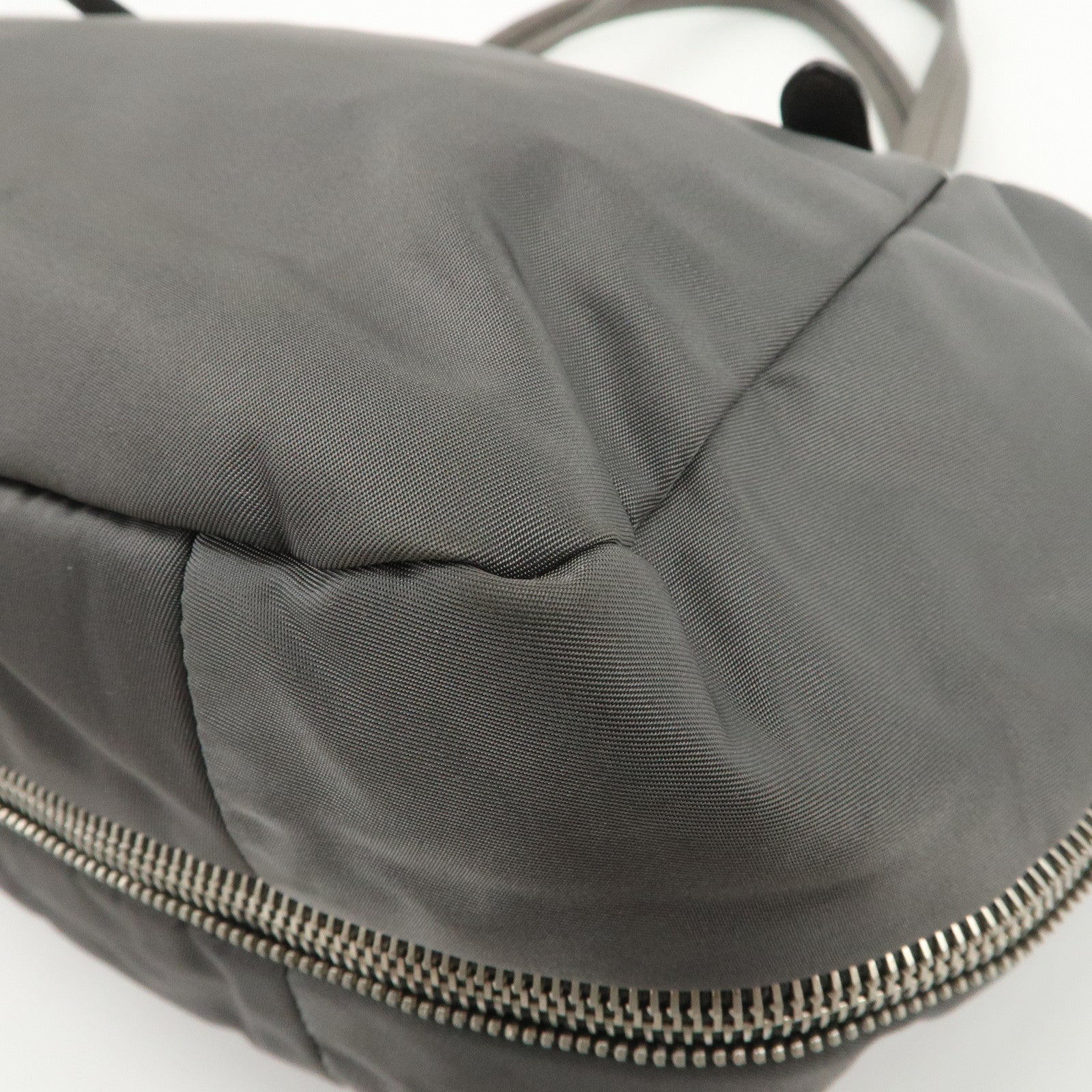 PRADA Logo Nylon Leather Tote Bag Shoulder Bag Gray BR4007