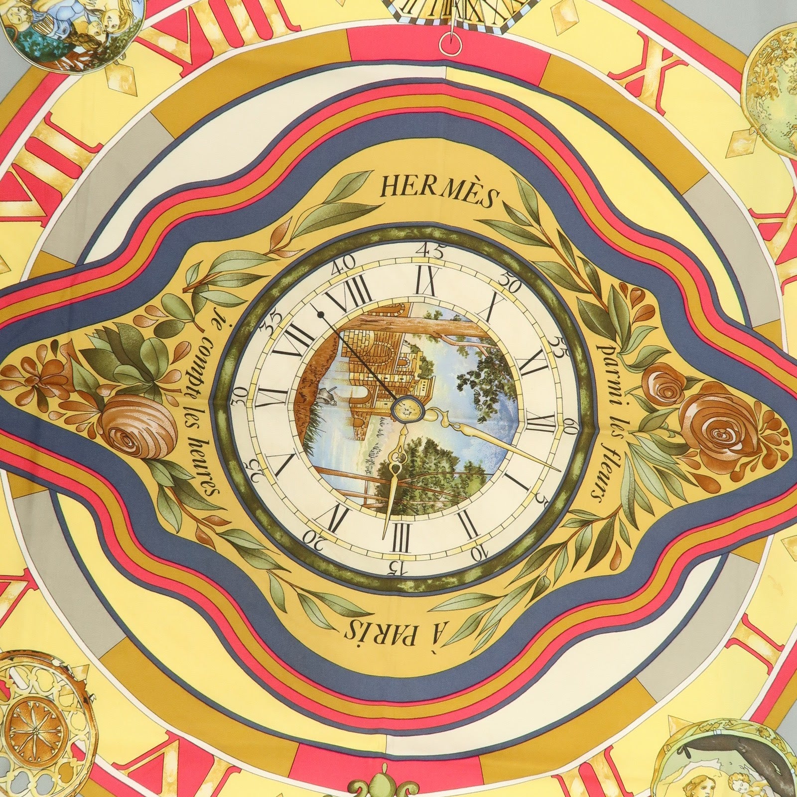 HERMES Carre 90 Silk 100% Scarf La Ronde Des Heures Multicolor