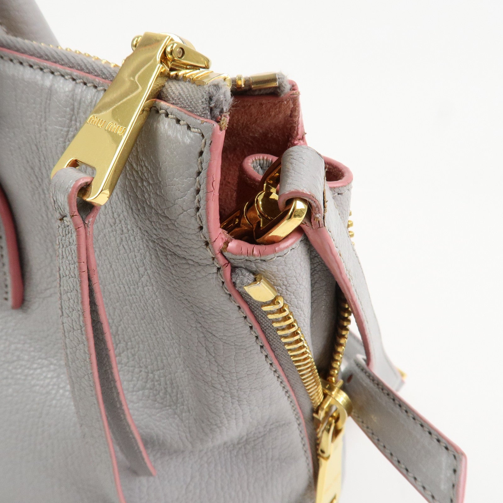 MIU MIU Madras Logo Leather 2WAY Bag Shoulder Bag Hand Bag 5BB016