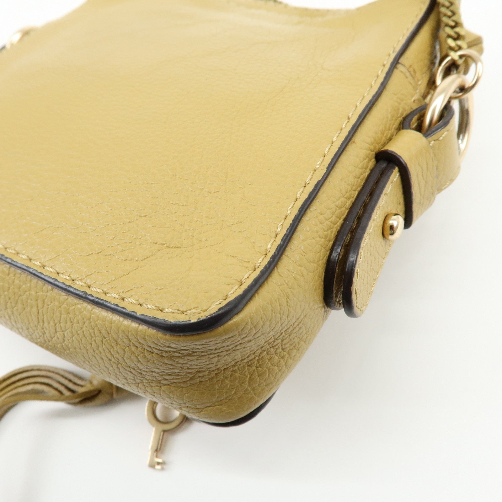 Chloe See by Chloe Leather Suede Chain Shoulder Bag Beige
