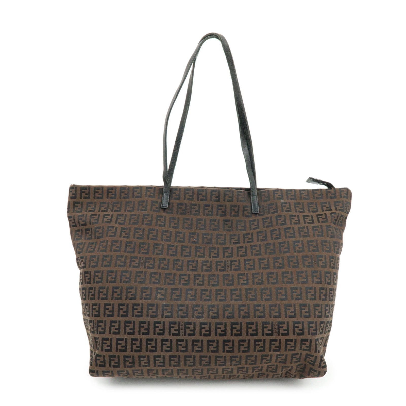 FENDI Zucchino Canvas Leather Tote Bag Shoulder Bag Brown 8BH025