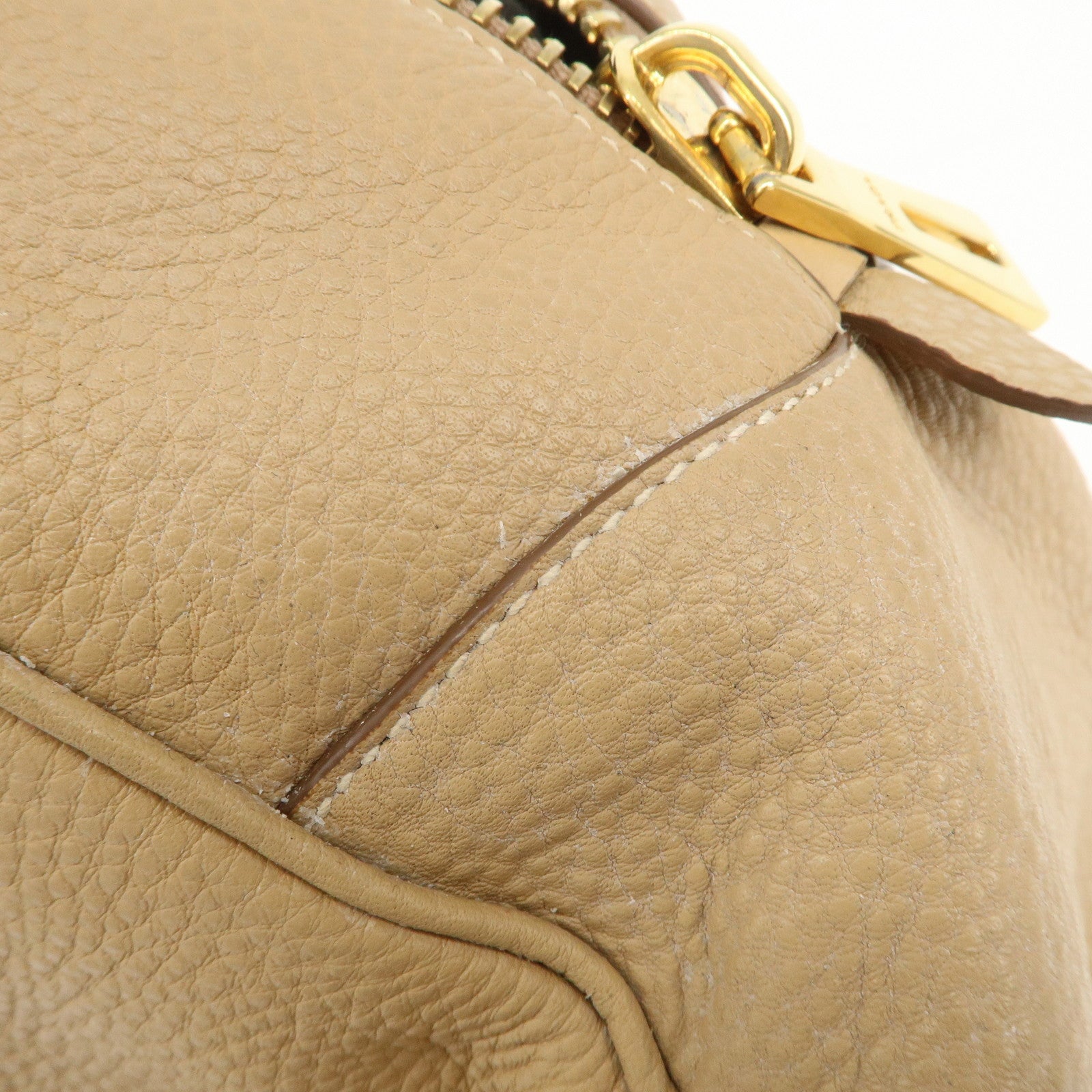 PRADA Leather Boston Bag Hand Bag Beige Gold BL8062