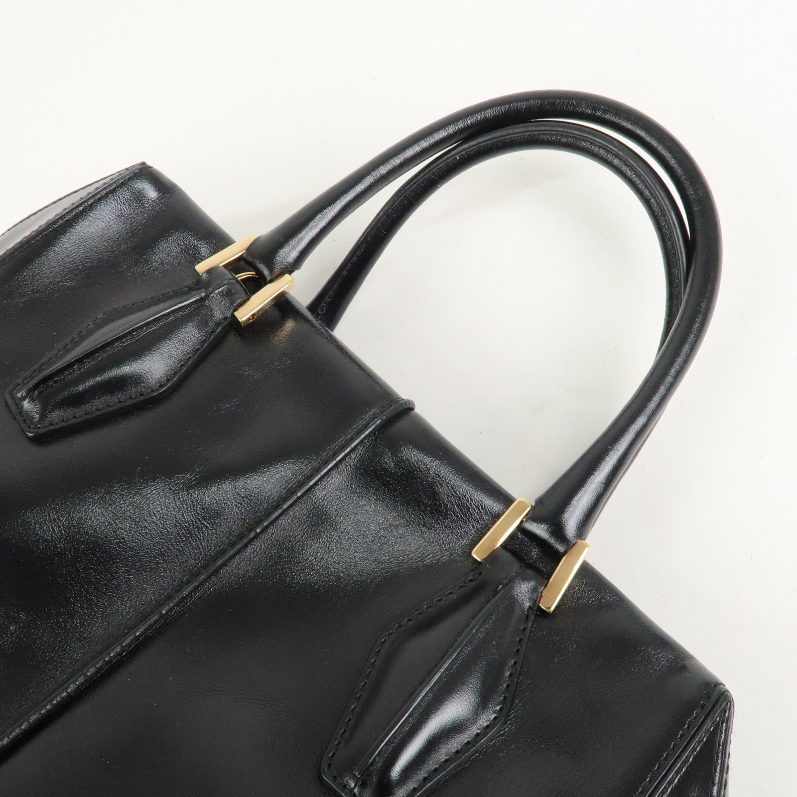 TOD’S D Cube Leather 2 Way Bag Hand Bag Shoulder Bag Black Gold