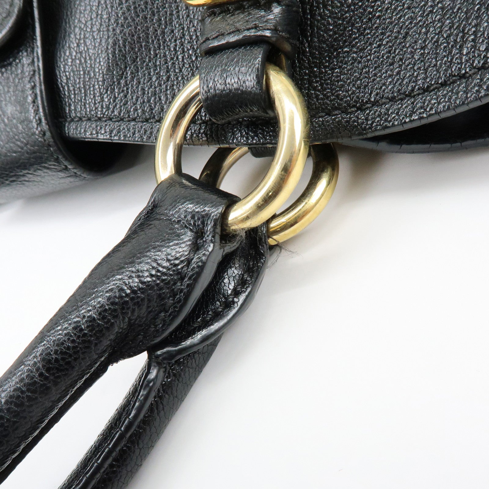 MIU MIU Logo Madras Leather Hand Bag Tote Bag Black