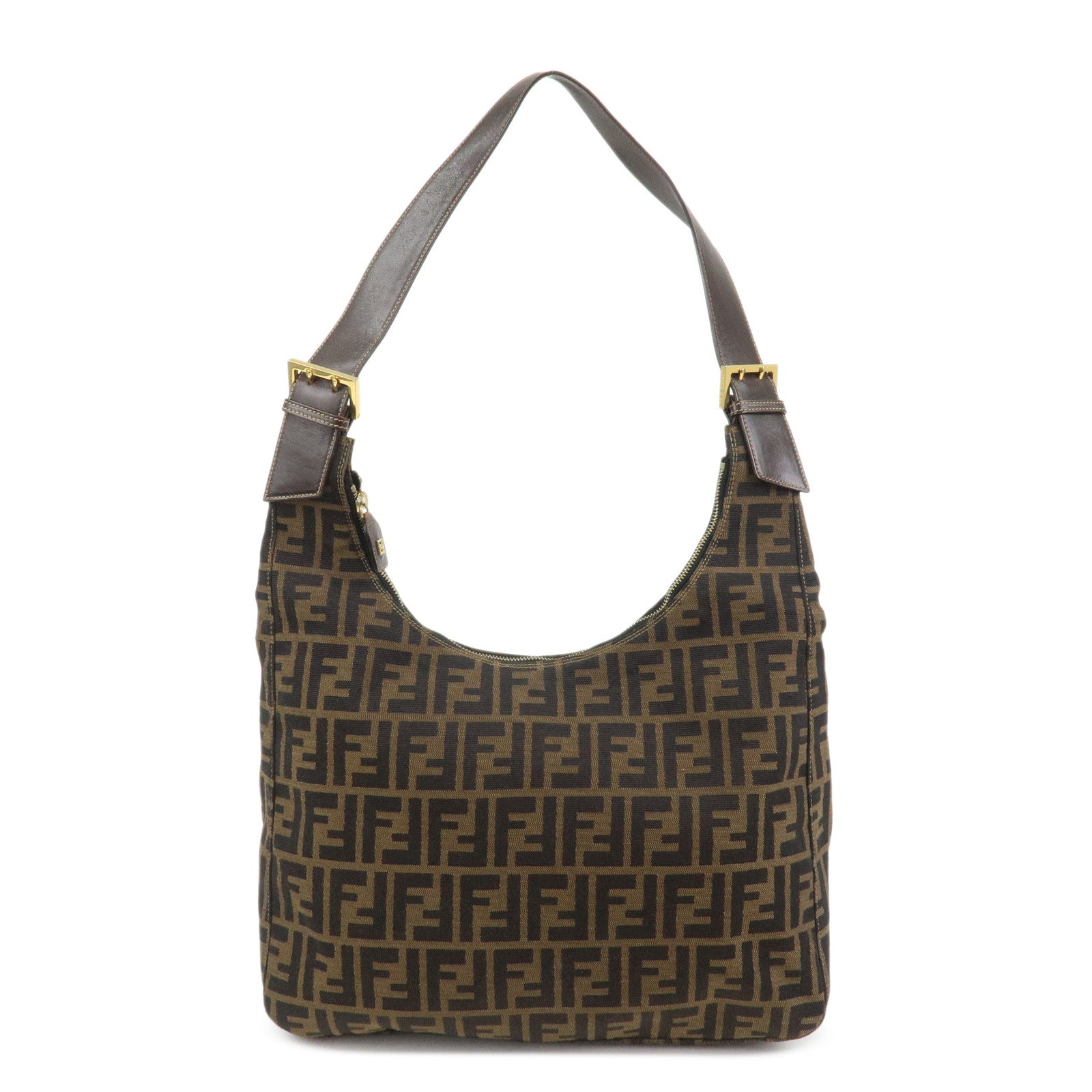 FENDI Zucca Canvas Leather Shoulder Bag Hand Bag Brown Black