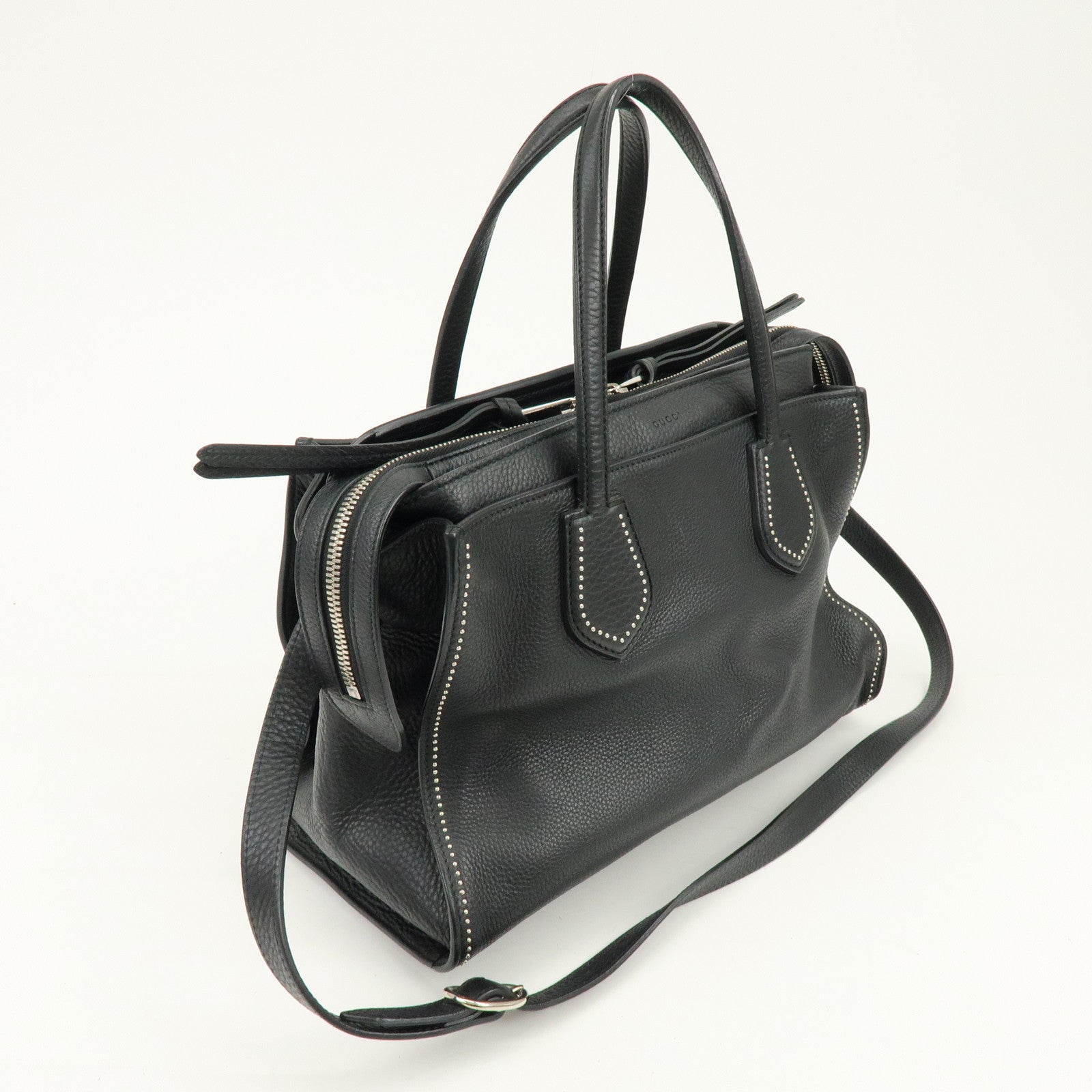 GUCCI Calf Leather Studs 2Way Hand Bag Shoulder Bag Black 370822