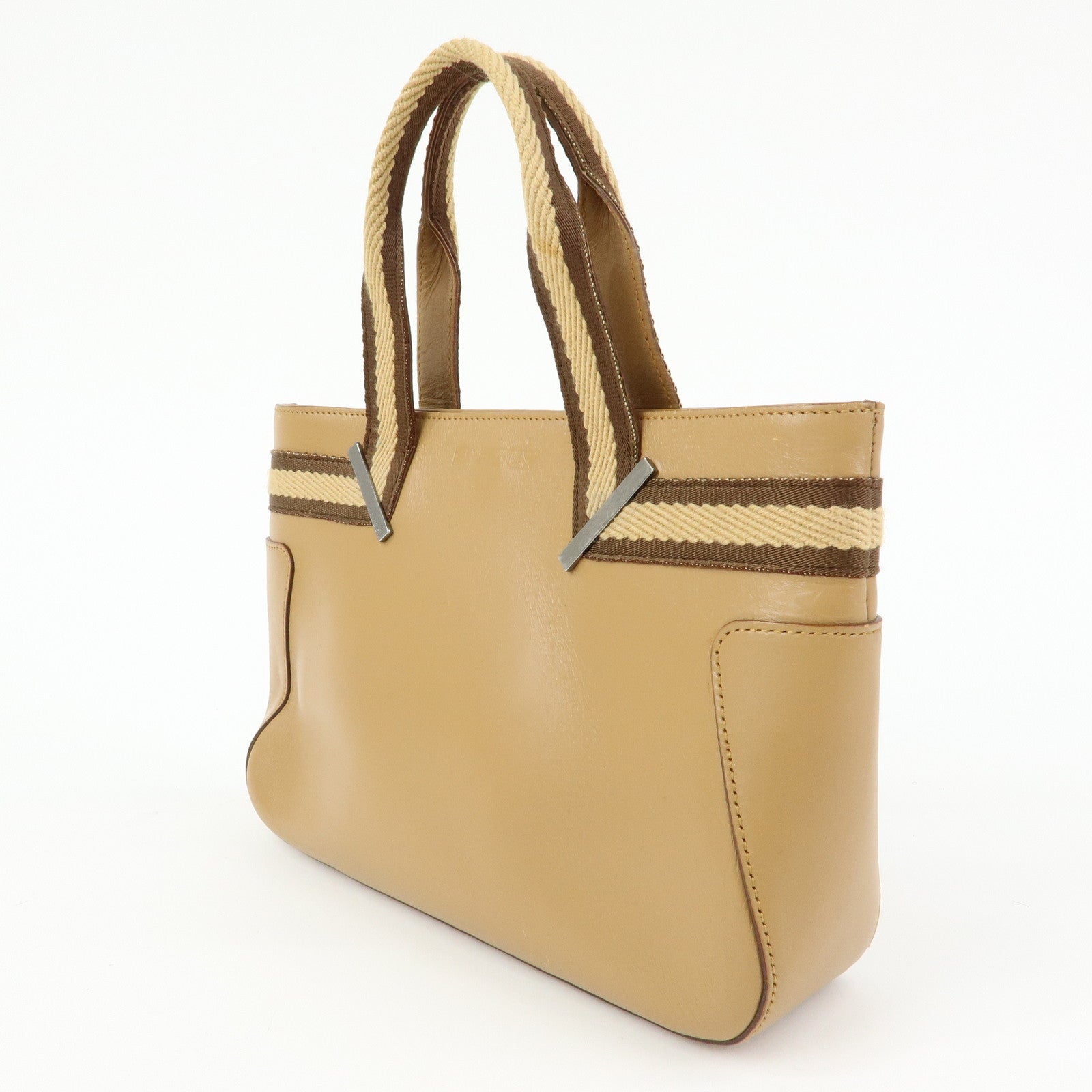 GUCCI Sherry Leather Canvas Hand Bag Beige Brown 000.0860