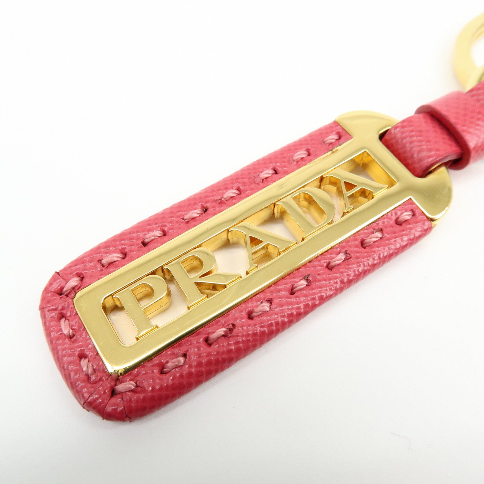 PRADA Logo Leather Metal Bag Charm Key Charm Pink Gold