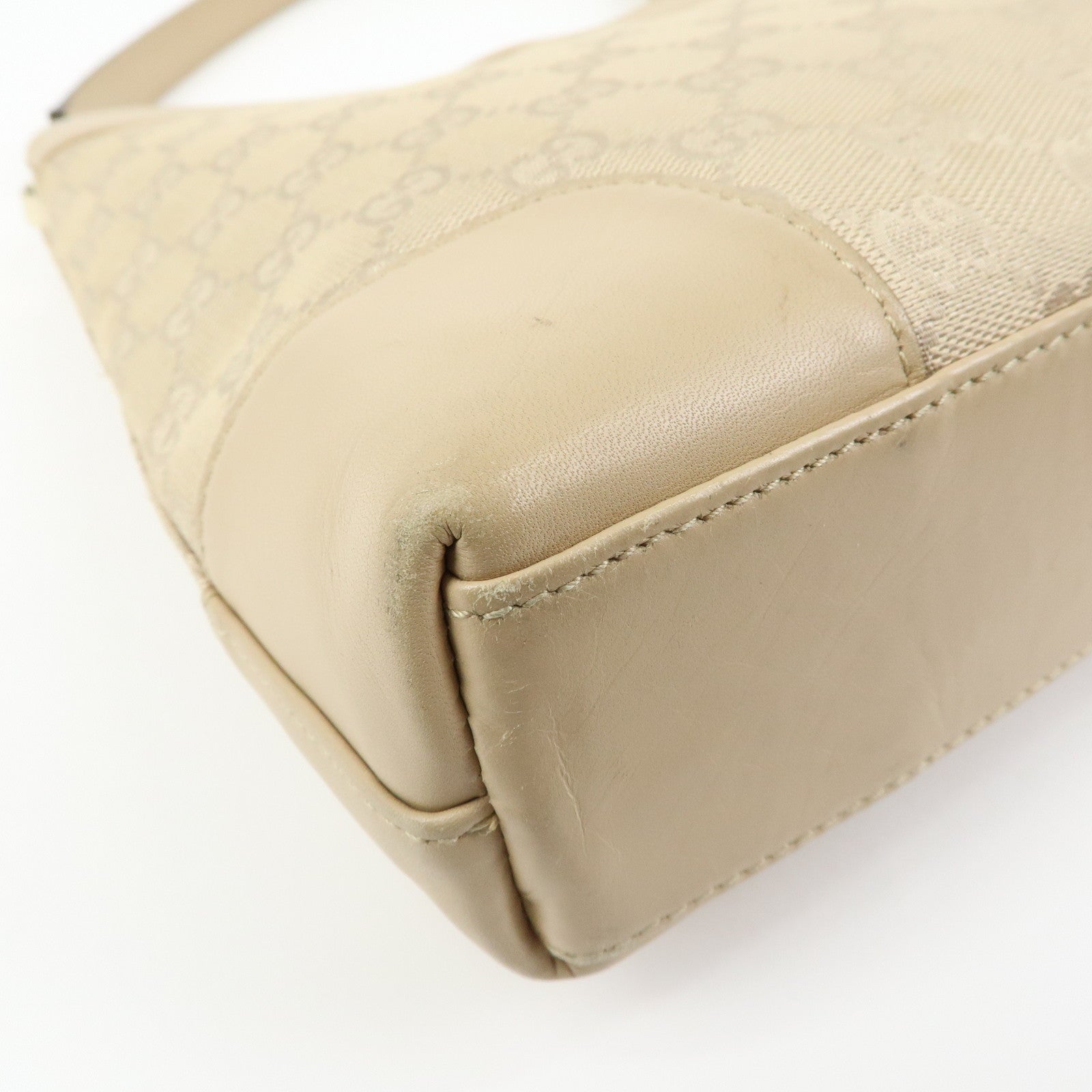 GUCCI GG Canvas Leather Shoulder Bag Hand Bag Beige 33900
