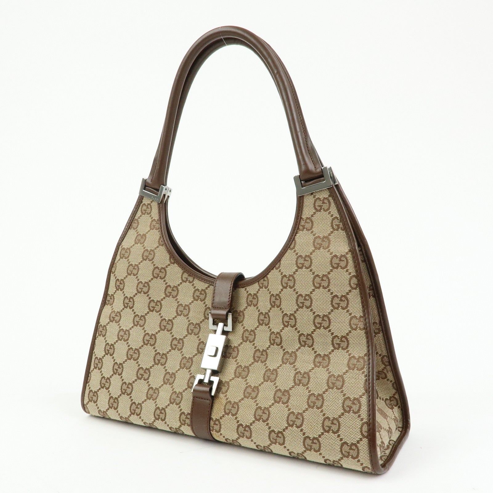 GUCCI Jackie GG Canvas Leather Shoulder Bag Beige Brown 01719