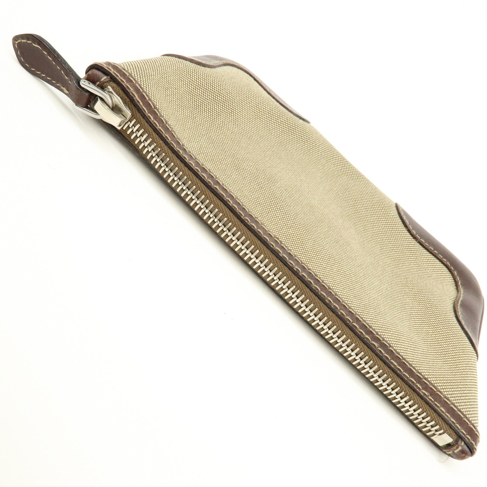 PRADA Logo Jacquard Leather Pouch Cosmetic Case Beige Brown