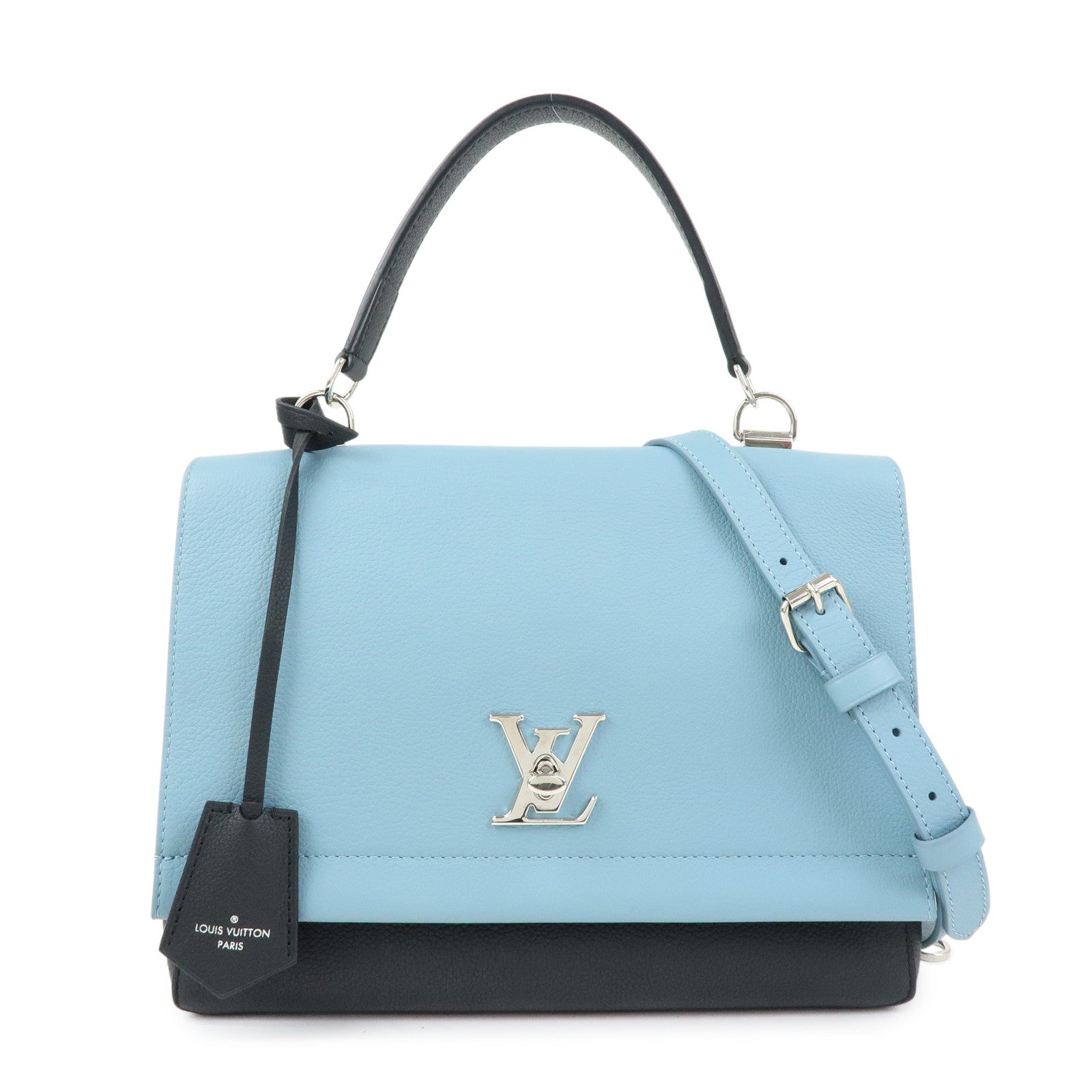 Louis Vuitton Lock Me Leather Cartable Hand Bag Blue Black M50250