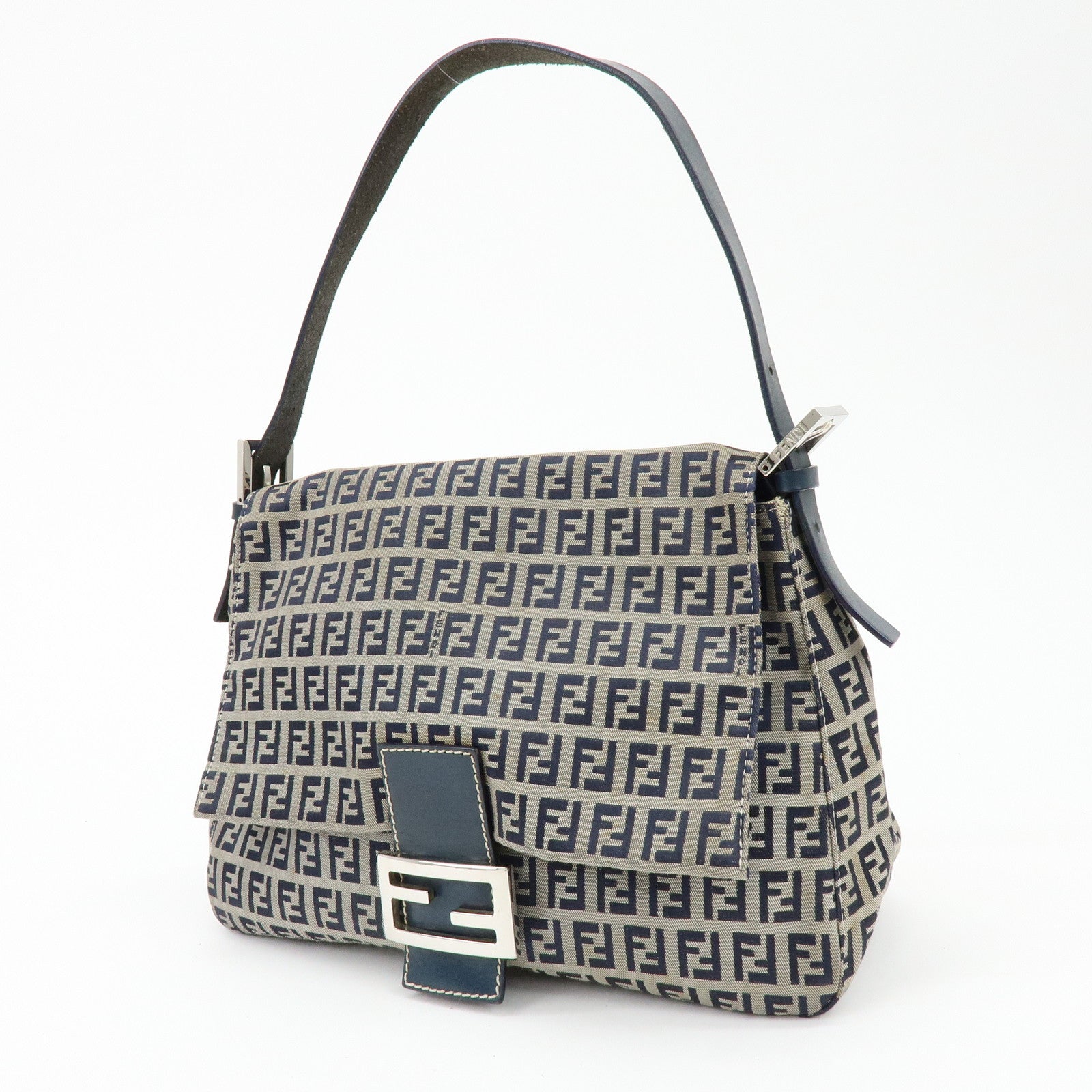 FENDI Mamma Baguette Zucchino Canvas Leather Shoulder Bag 26325