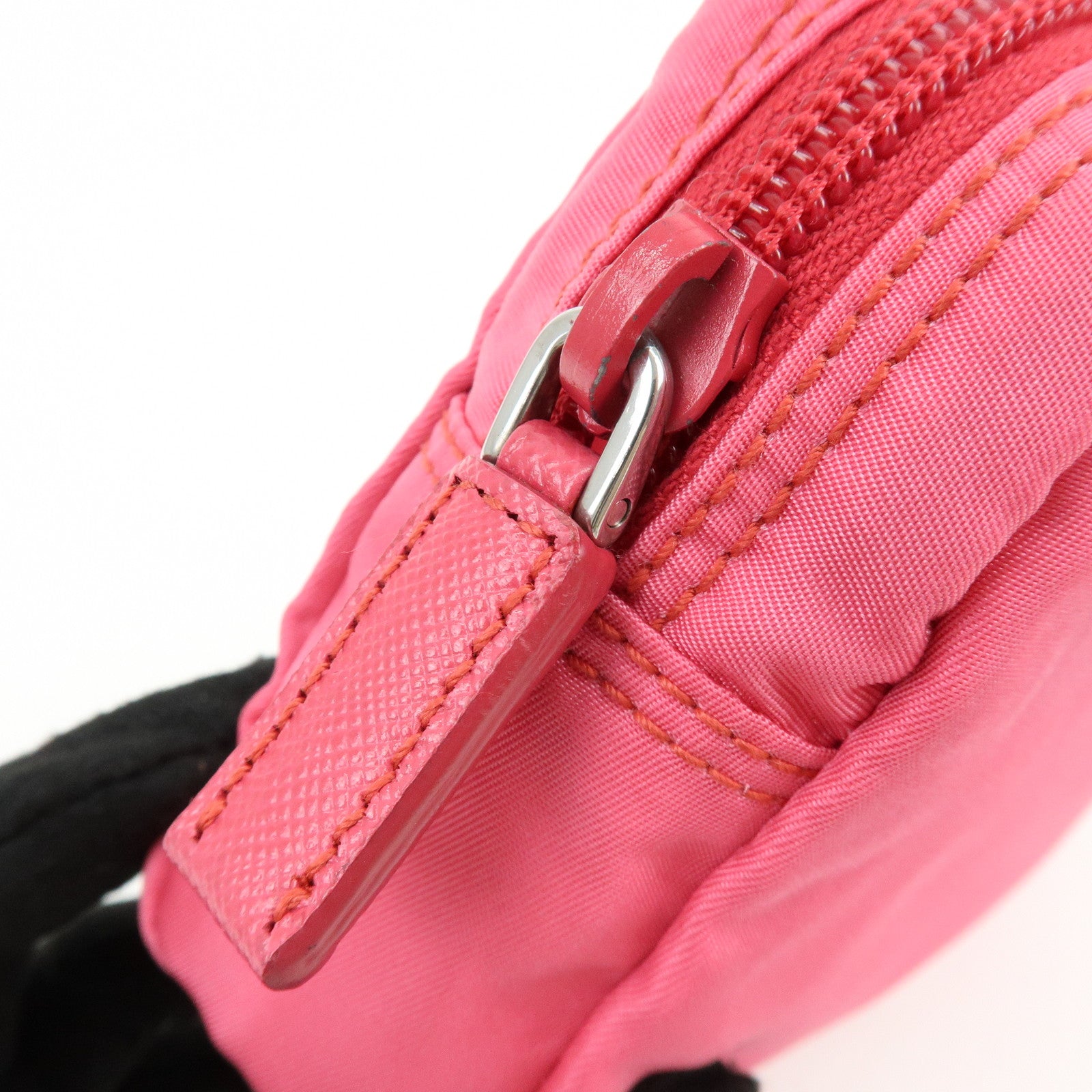 PRADA Triangle Logo Nylon Leather Cosmetic Pouch Pink 1NA021