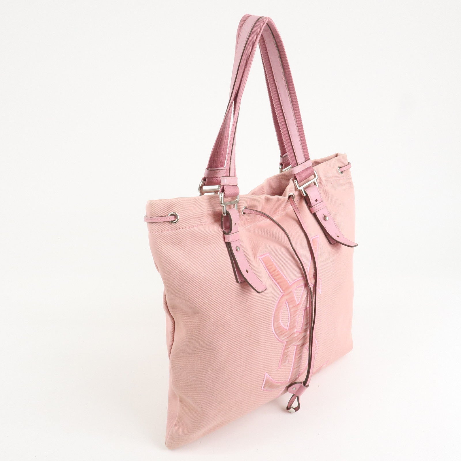 Saint Laurent Canvas Kahara Tote Bag Shoulder Bag Pink 121631 Used