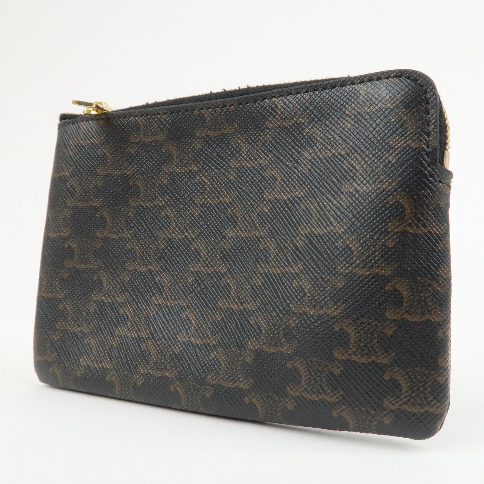 CELINE Triomphe PVC Canvas Cosmetic Pouch Black