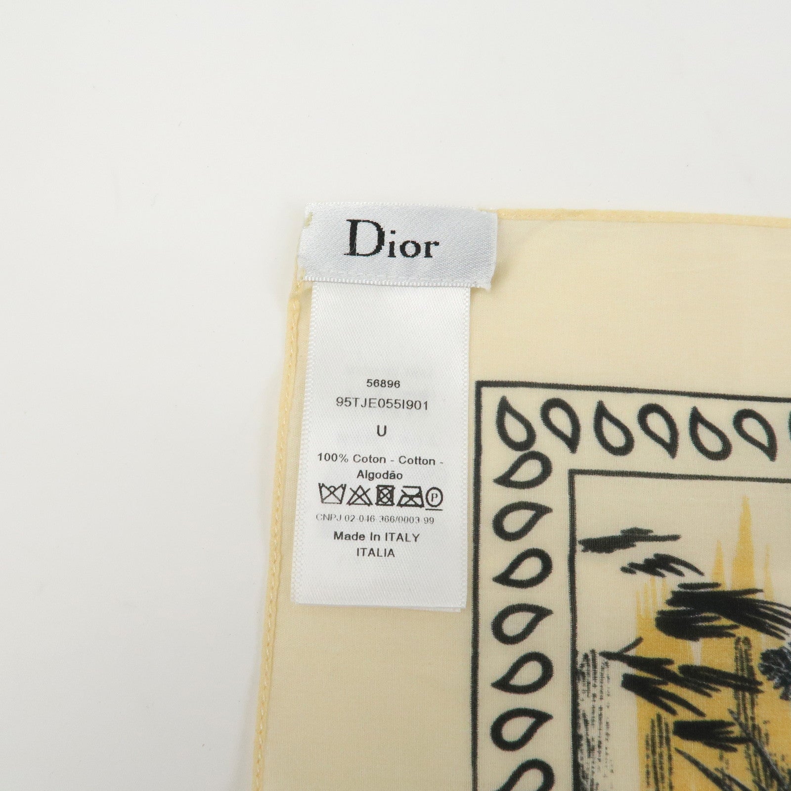 Christian Dior Cotton100％ Scarf Cactus Butterfly 55×55 Yellow Beige
