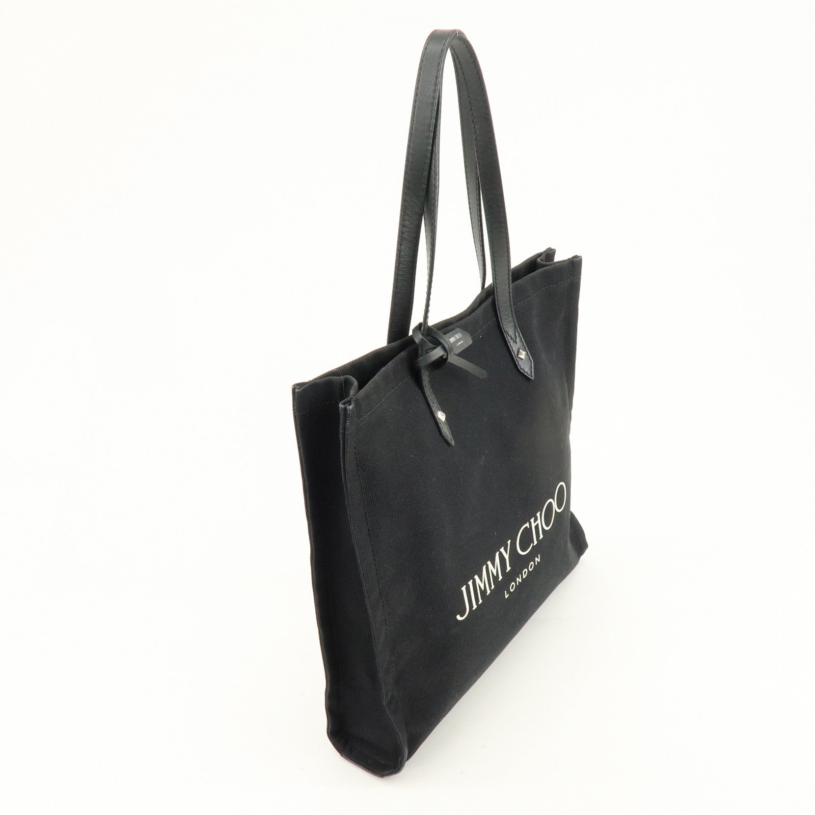 JIMMY CHOO Logo Canvas Leather Shoulder Bag Tote Bag Black
