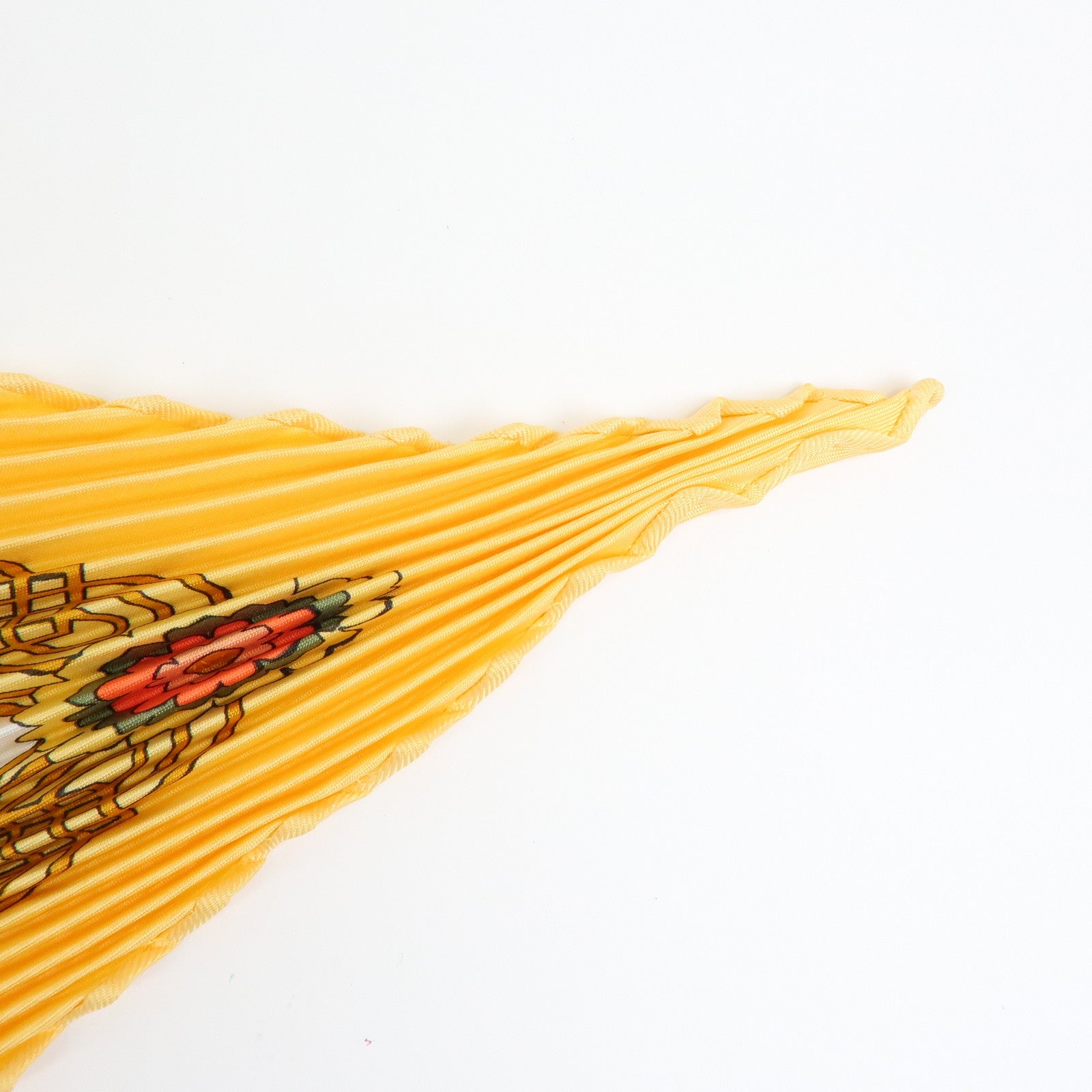 HERMES Pleated Carre 90 Silk 100% Scarf DECOUPAGES Yellow Orange