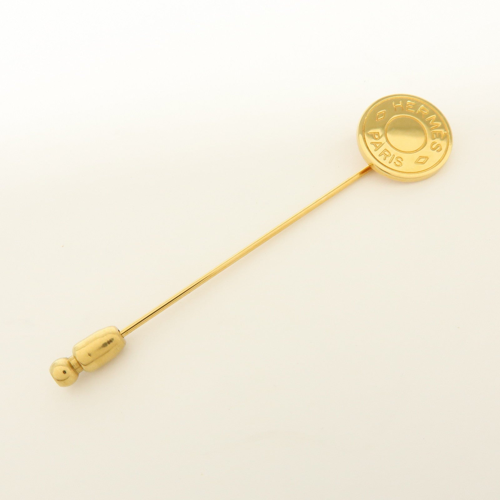 HERMES Sellier Metal Stick Pin Brooch Gold