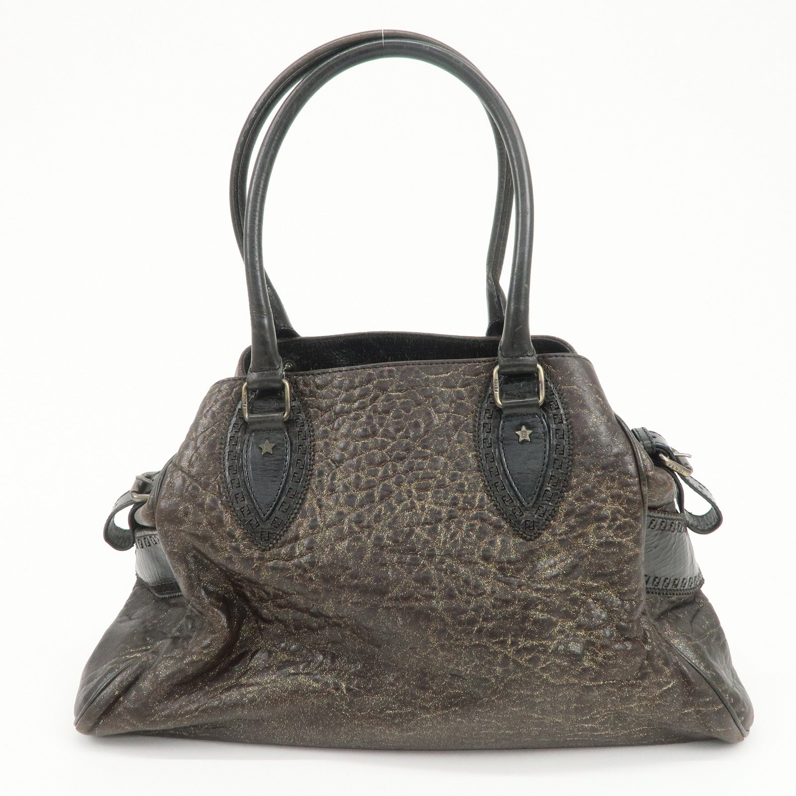 FENDI Ethnico Leather Tote Bag Shoulder Bag Hand Bag Brown 8BN162