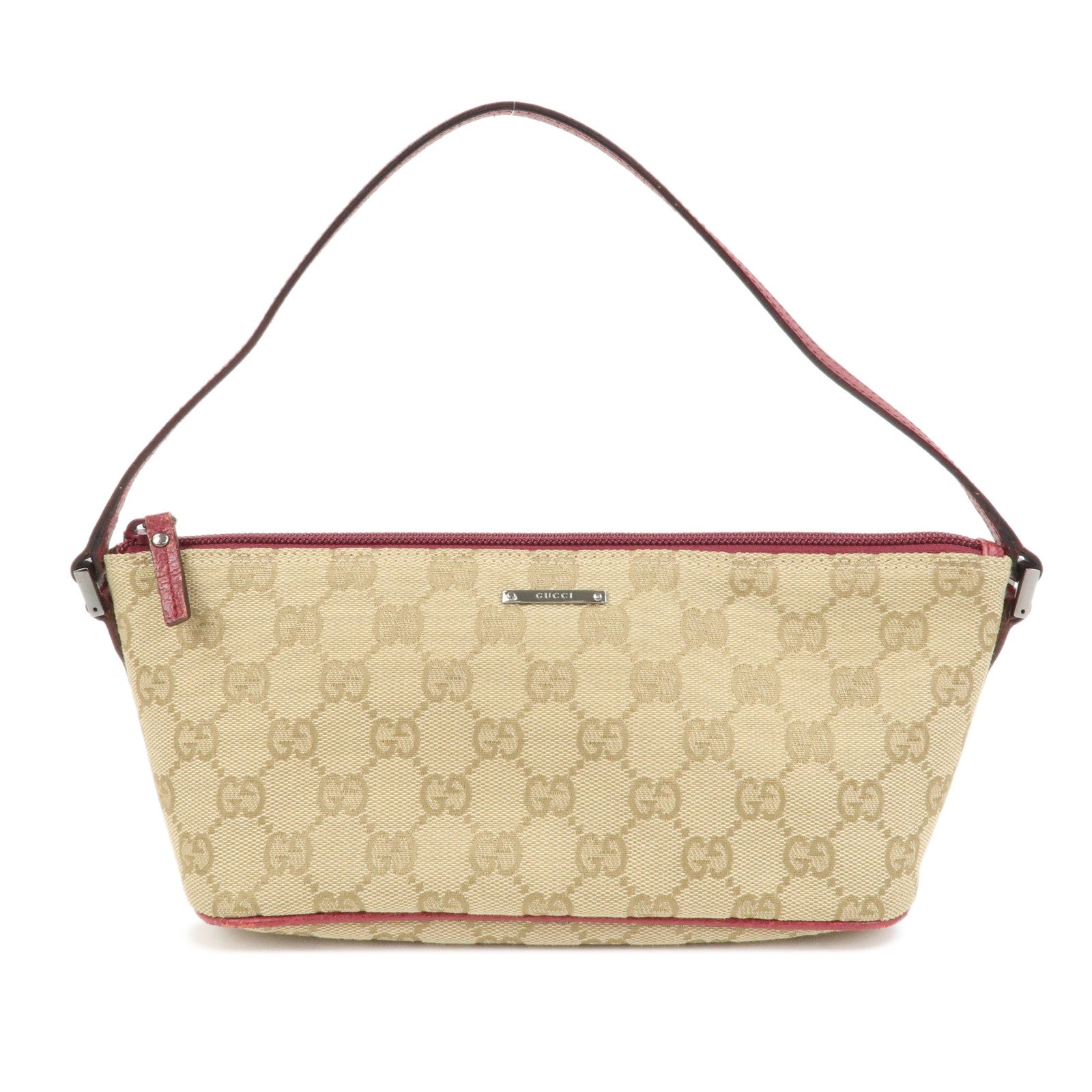 GUCCI Boat Bag Logo GG Monogram Canvas Hand Bag Beige Pink 07198