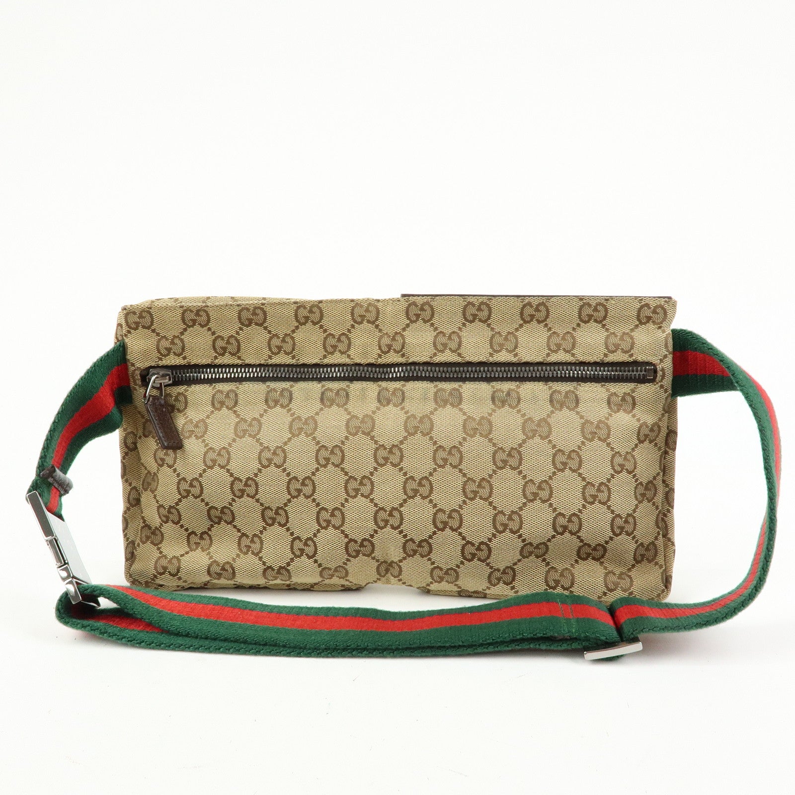 GUCCI GG Canvas Leather Waist Bag Crossbody Bag Beige Brown 28566
