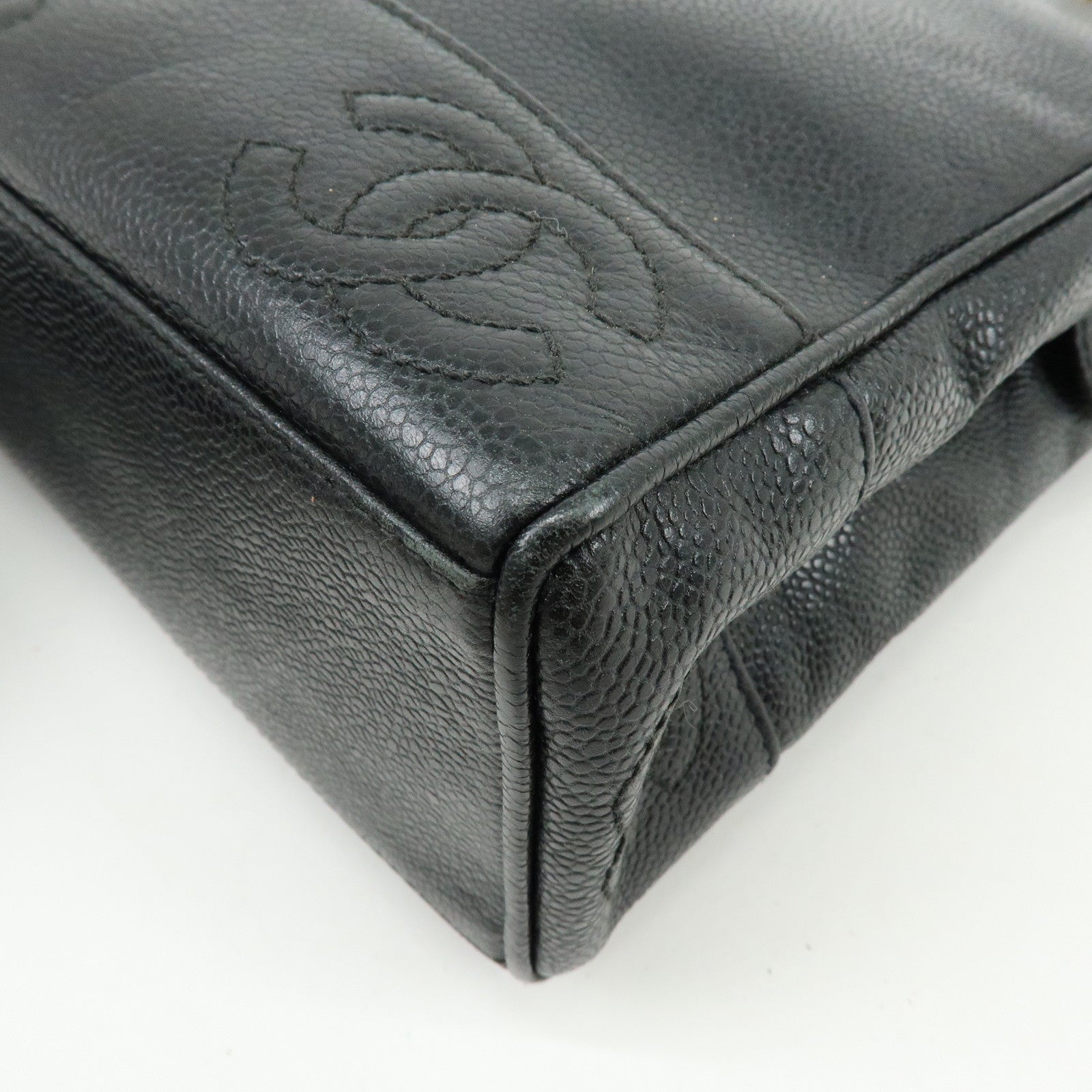 CHANEL Triple COCO Mark Caviarskin Chain Shoulder Bag Black