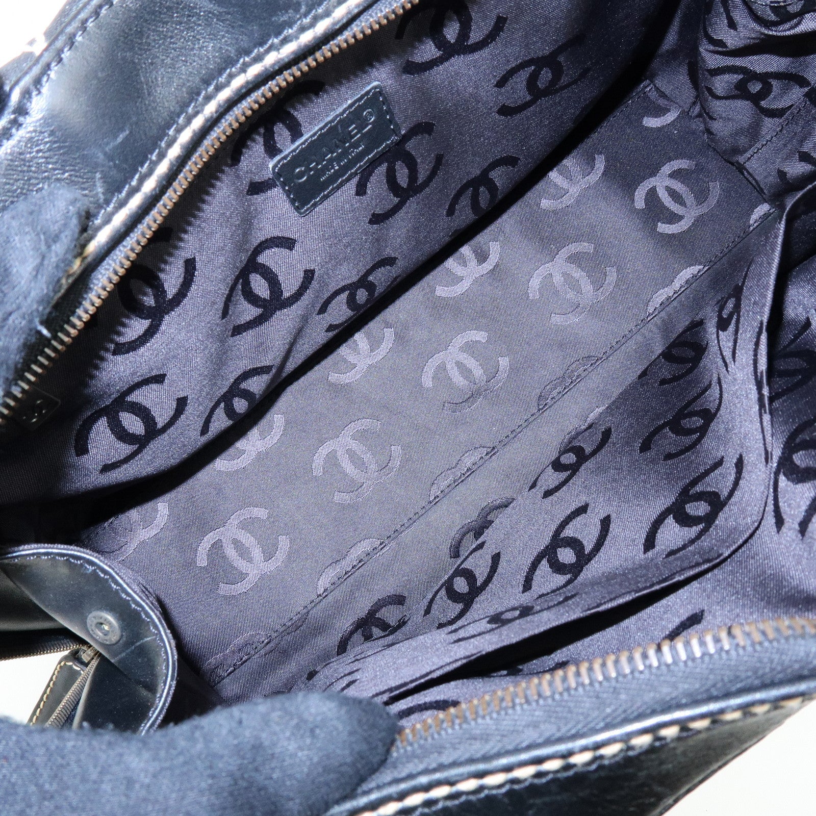 CHANEL Wild Stitch COCO Mark Calf Leather Hand Bag Tote Bag Black