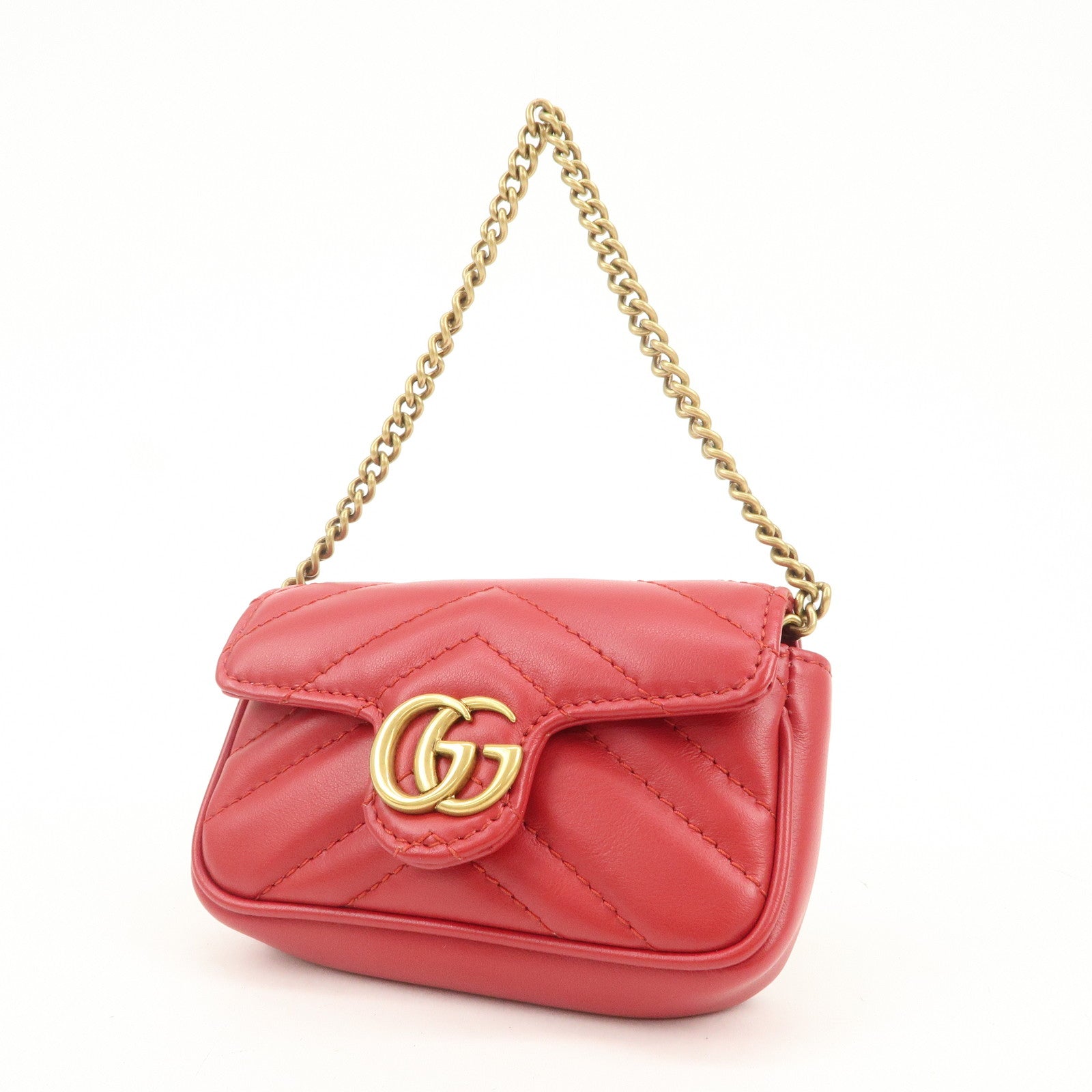 GUCCI GG Marmont Leather Chain Hand Bag Pouch Red 575161