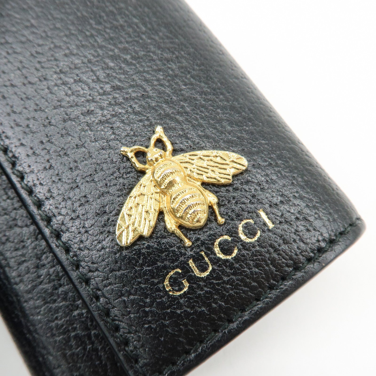 GUCCI Animalier Bee Leather 6 Ring Key Case Key Holder Black 523683