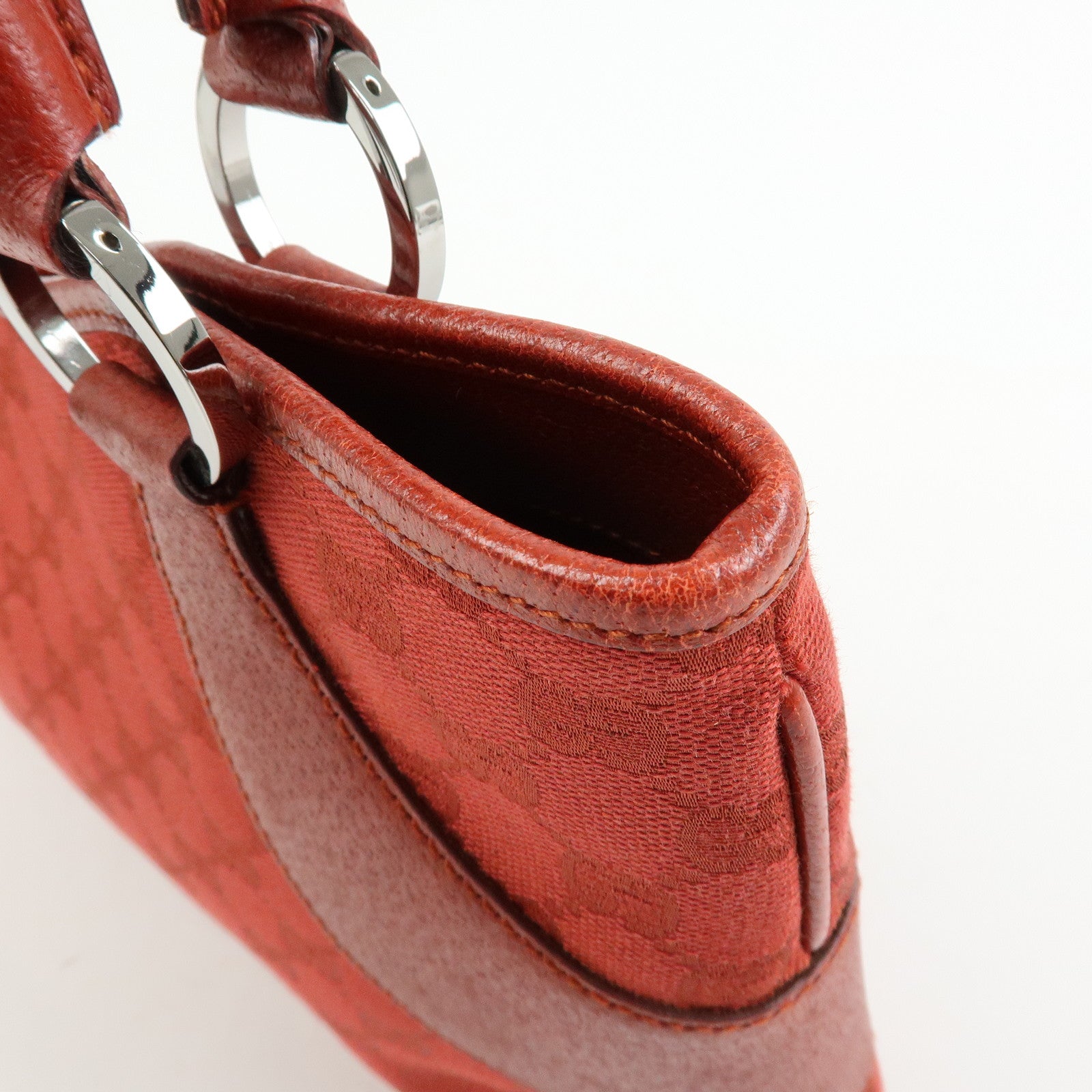 GUCCI GG Canvas Leather Tote Bag Hand Bag Red 113015