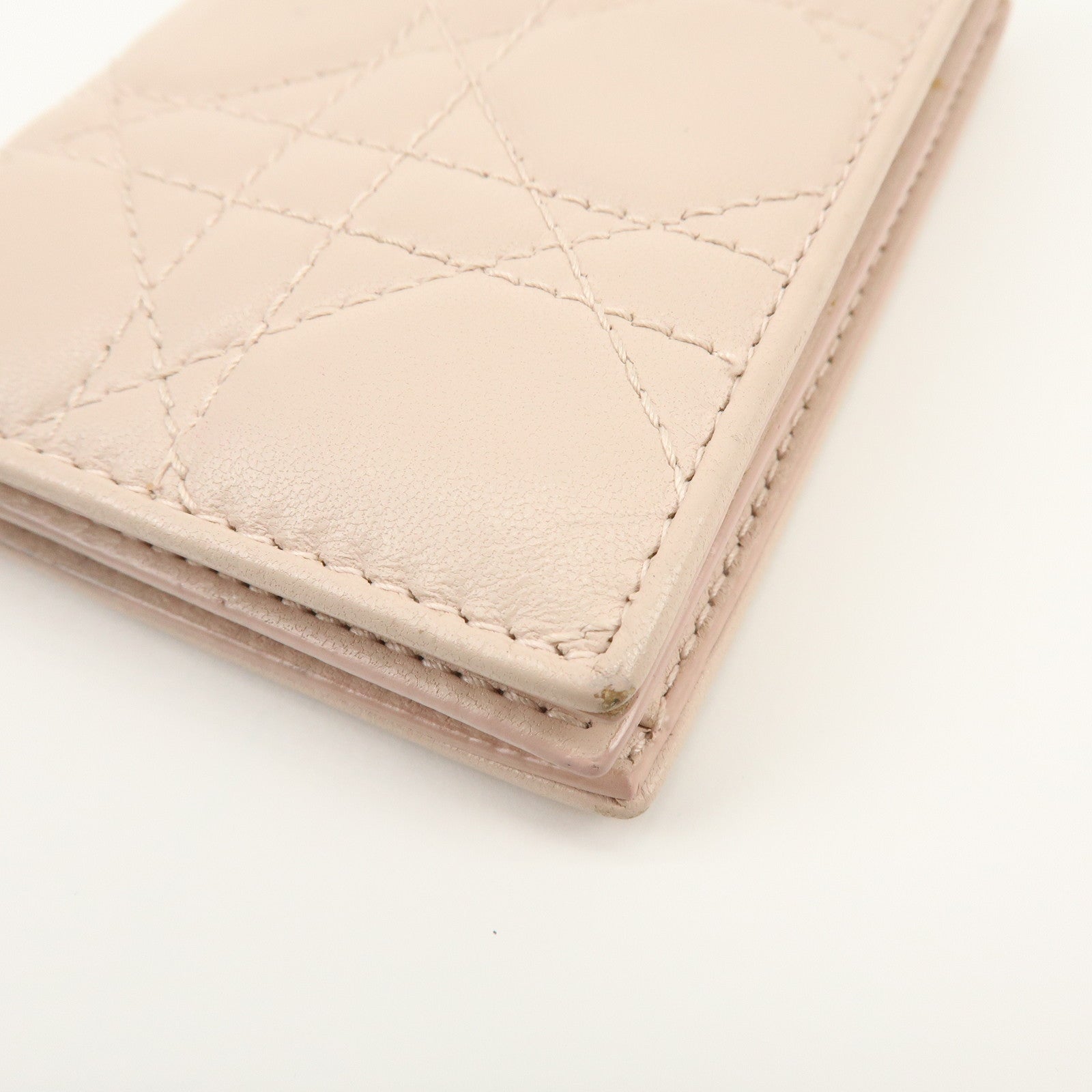 Christian Dior Lady Dior Canage Leather Card Case Pink Beige