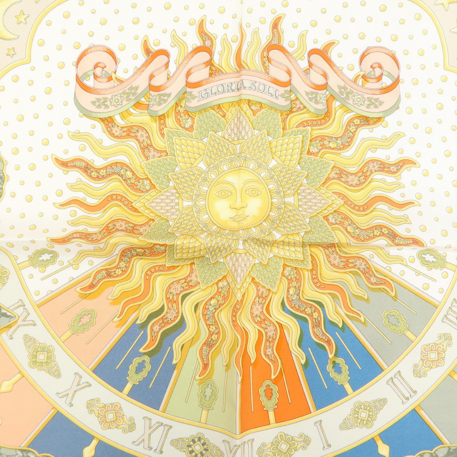 HERMES Carre 40 Silk 100% Scarf CARPE DIEM Clock Print