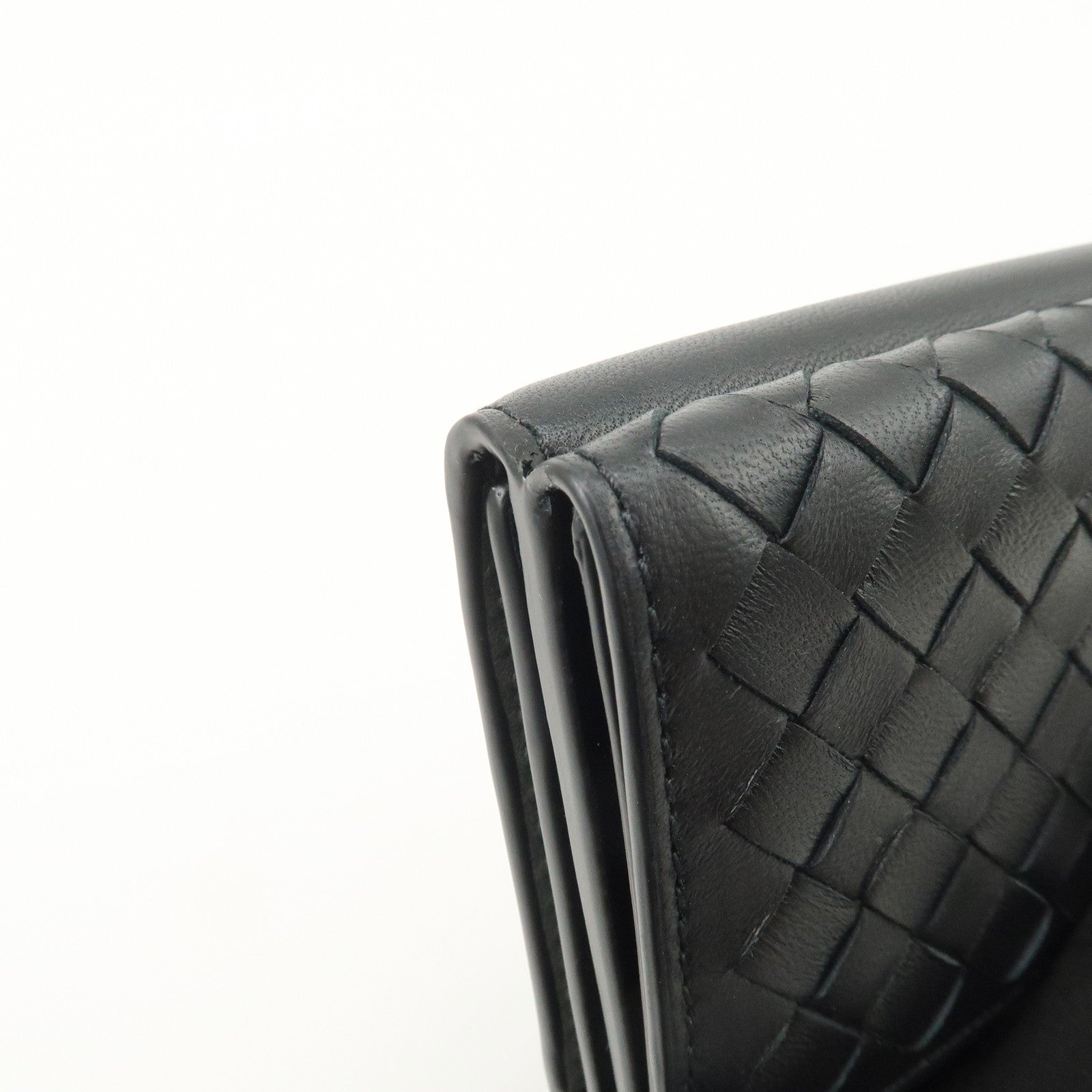 Bottega Veneta  Intrecciato Leather Tri-fold Compact Wallet Black