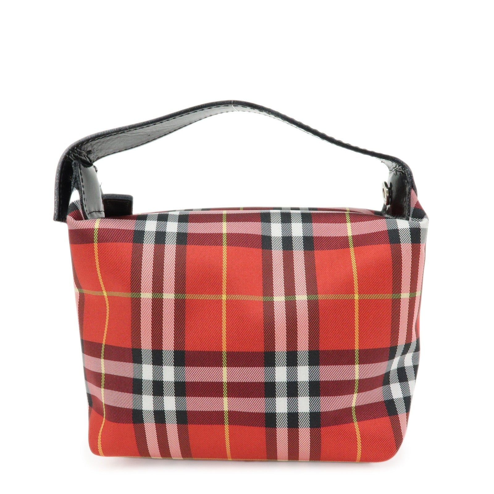 BURBERRY Canvas Plaid Leather Mini Hand Bag Red