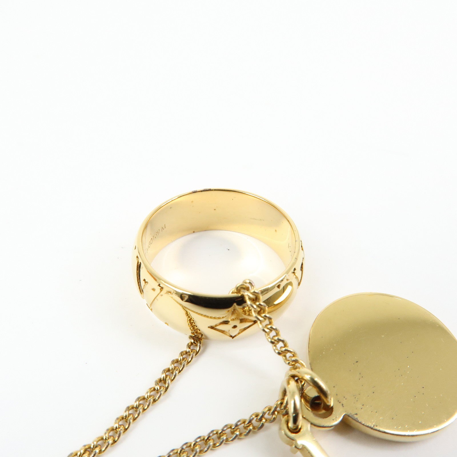Louis Vuitton Metal Monogram Ring Necklace Gold M80189