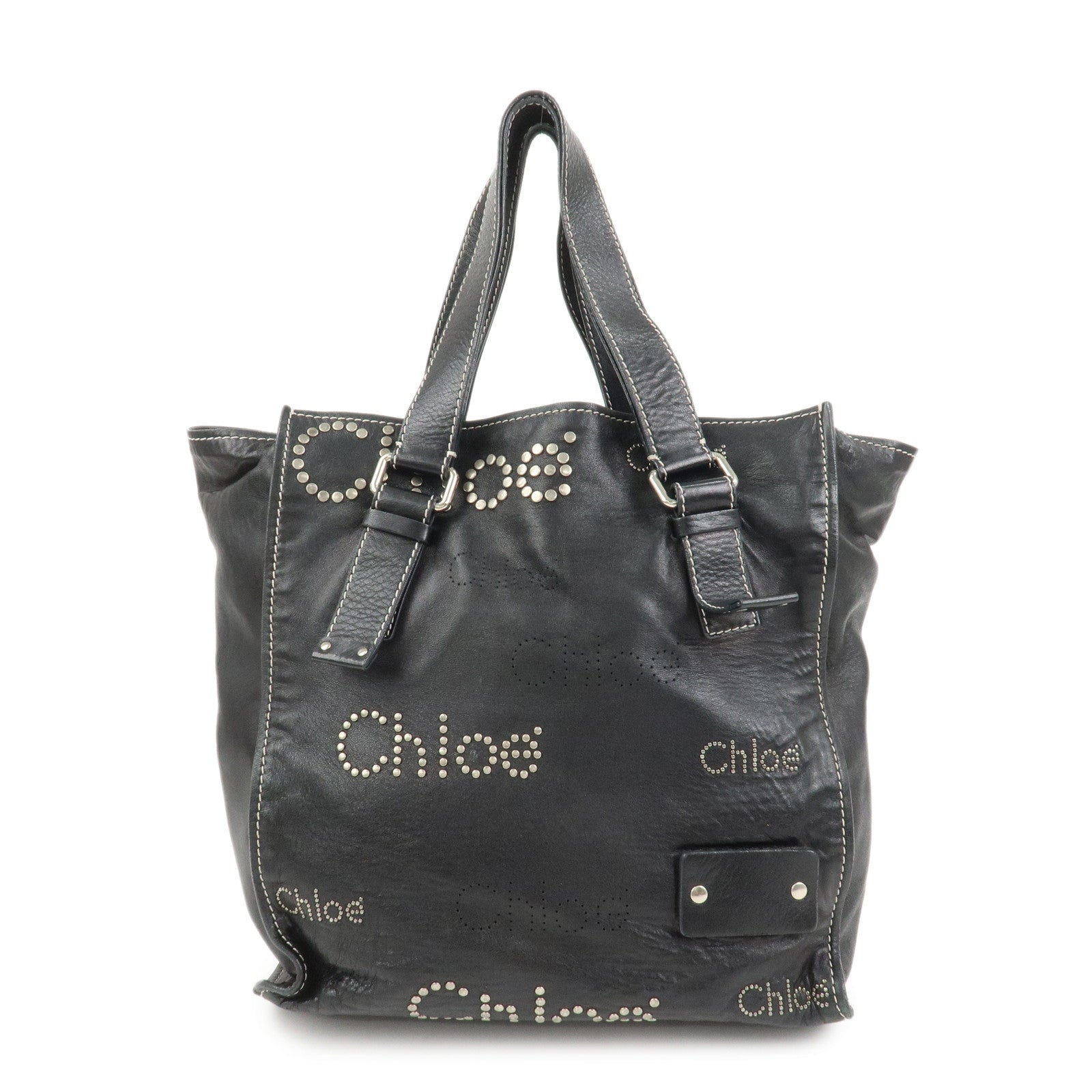 Chloe Patsy Leather Tote Bag Shoulder Bag Studs Black