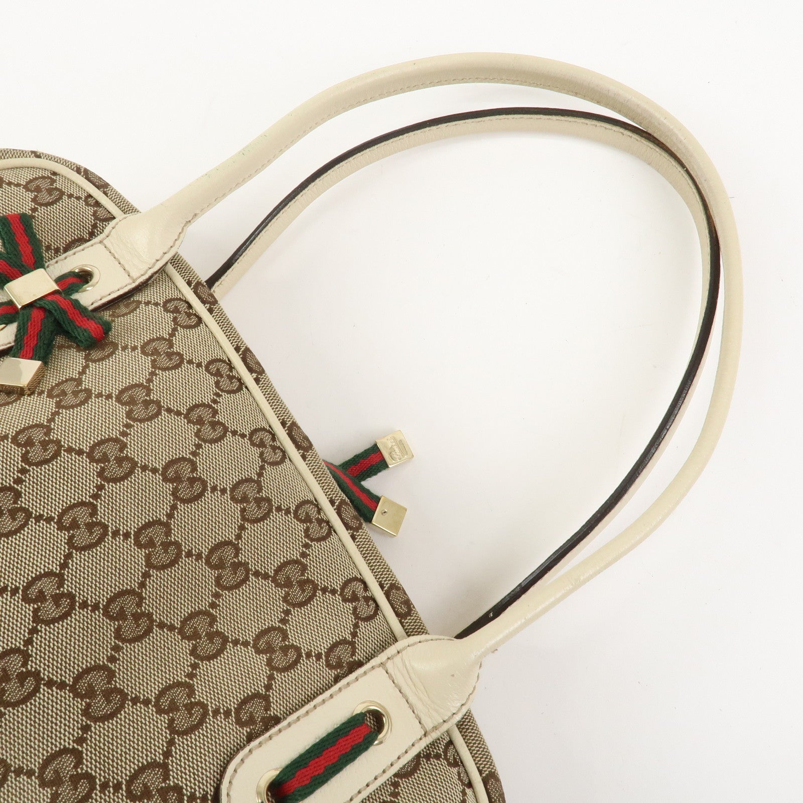 GUCCI Princy Sherry GG Canvas Leather Boston Bag Brown Ivory 161720
