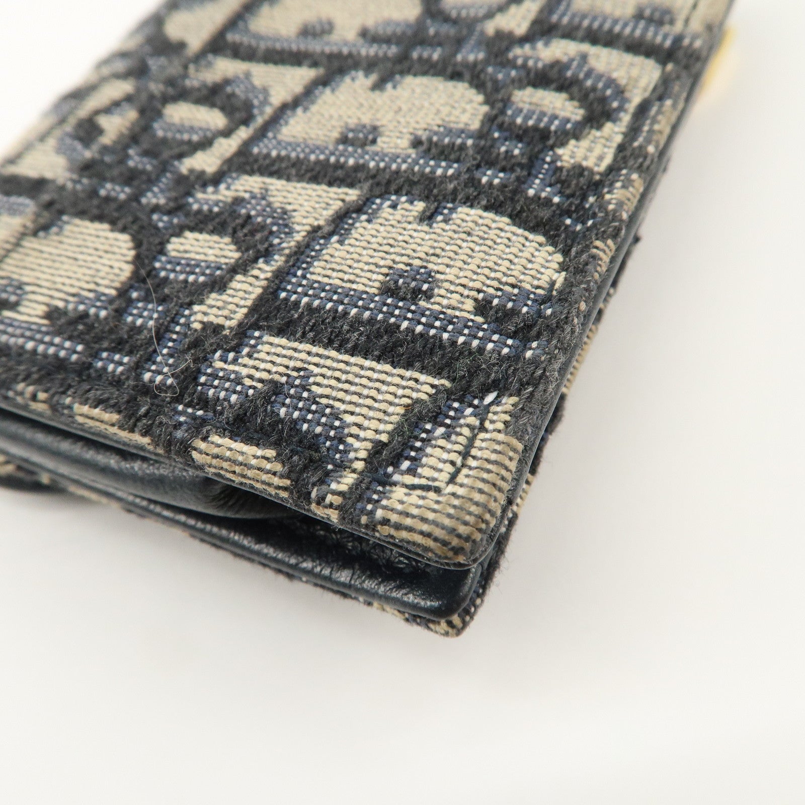 Christian Dior Oblique Canvas Leather Saddle Card Case Beige Navy Used