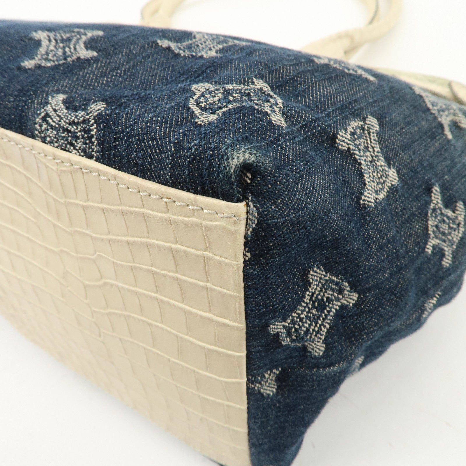 CELINE Macadam Denim Leather Tote Bag Indigo Blue Ivory