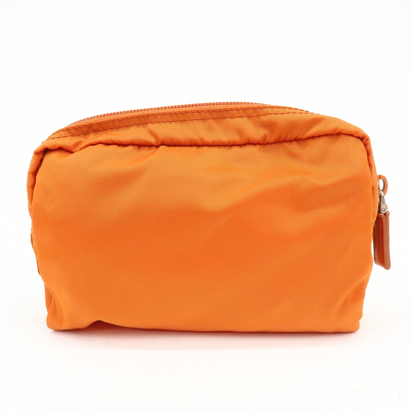 PRADA Triangle Logo Nylon Saffiano Leather Pouch Orange 1N0021