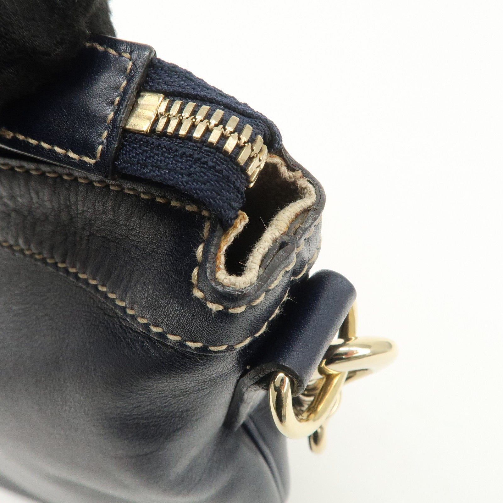 GUCCI Sherry Leather One Shoulder Bag Hand Bag Dark Navy Gold Hardware Used